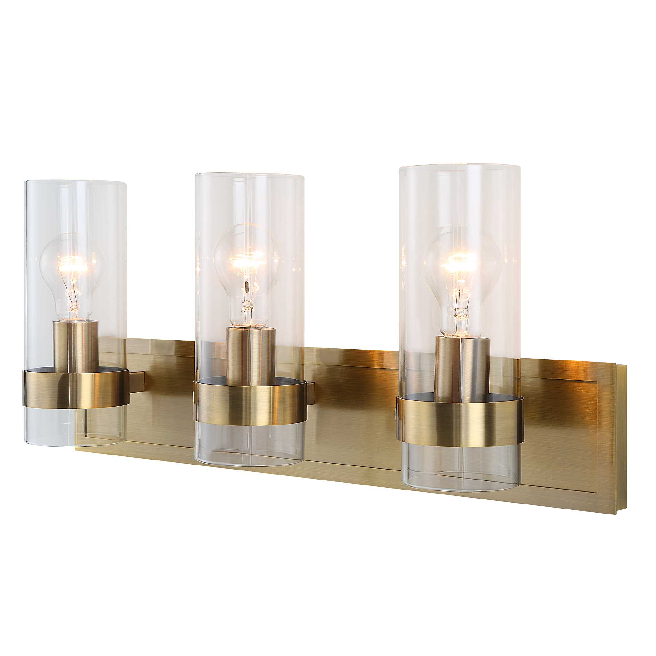 Cardiff Antique Brass 3 Light Vanity, Ceiling Light by Uttermost, 23" width x 10.12" height x 5.75" depth View 3
