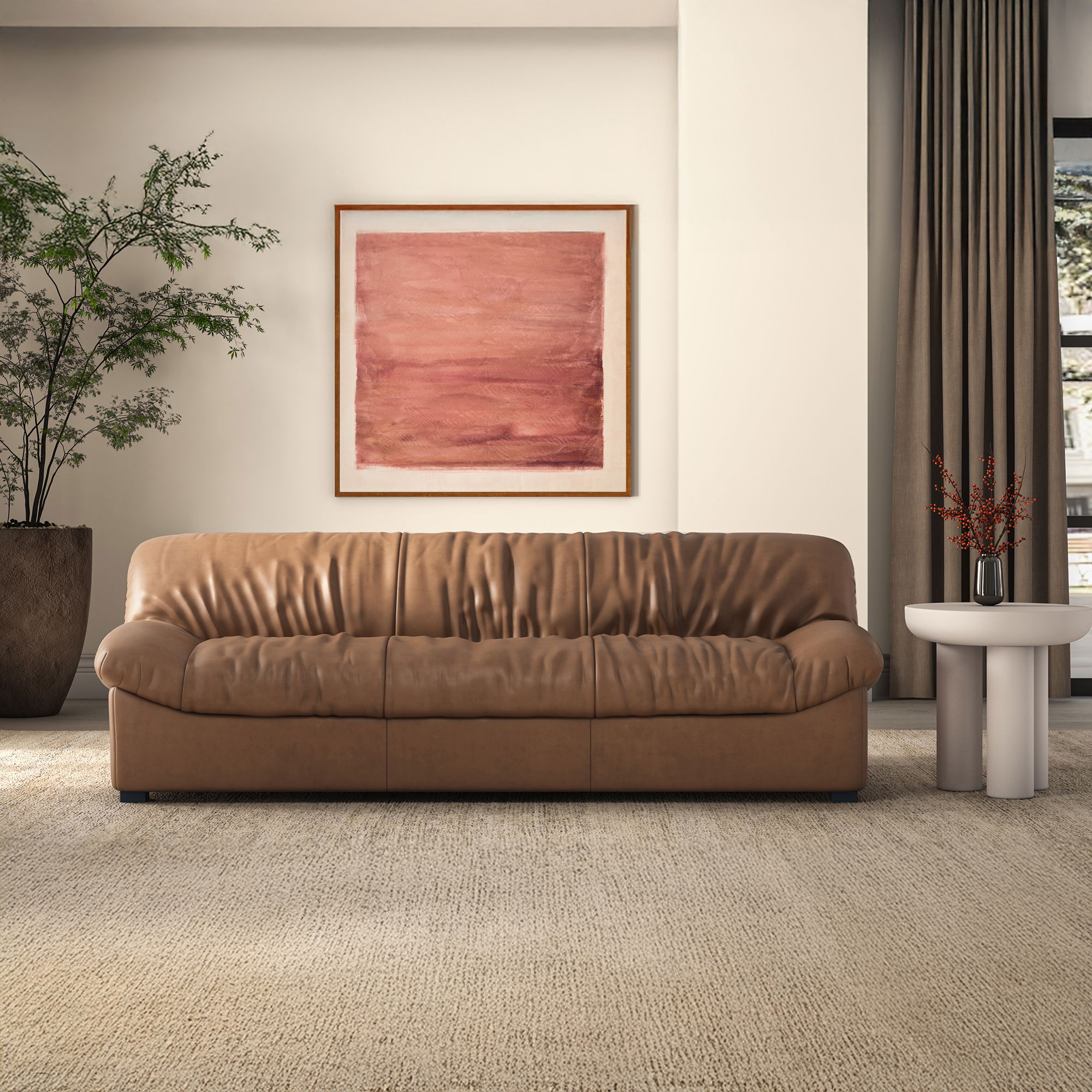 Halston Sofa Tan Leather, Sofas & Sectional by Moe's Home, 86.6" width x 27.5" height x 39.3" depth View 6