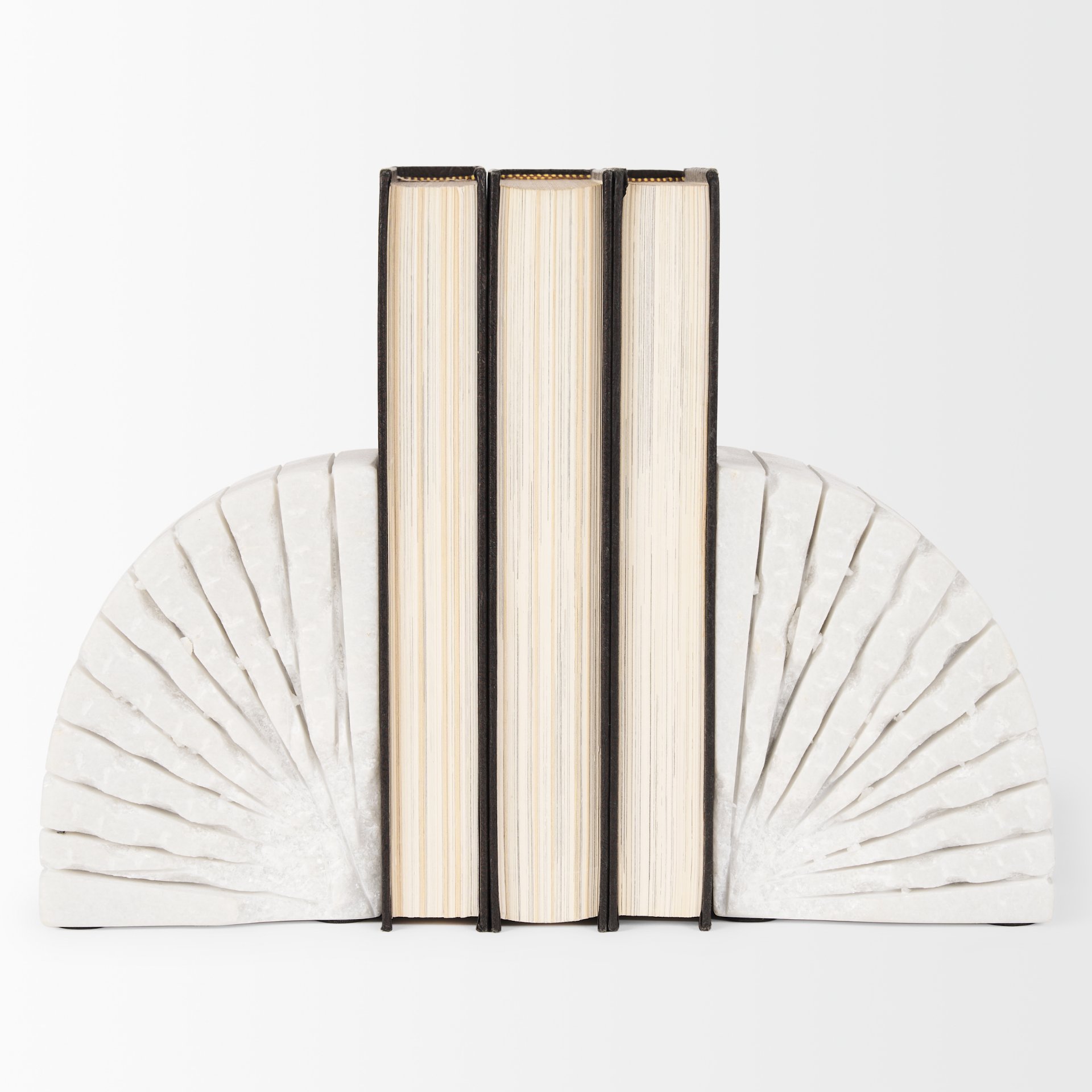 Stept White Marble Bookends with rough carving (set of 2), by Mercana, 4.5" length x 2.5" width x 5.5" height View 2