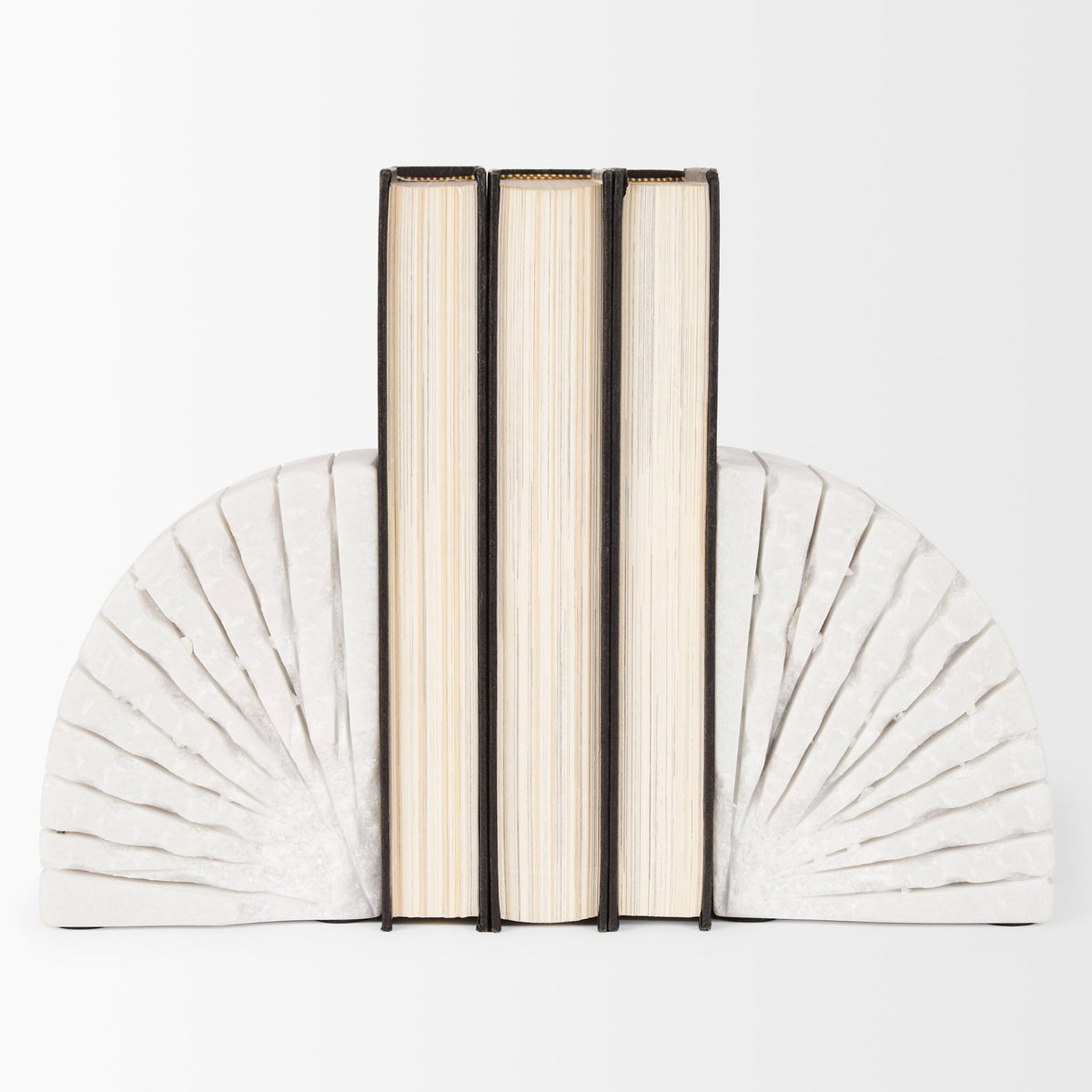 Stept White Marble Bookends with rough carving (set of 2), by Mercana, 4.5" length x 2.5" width x 5.5" height View 2