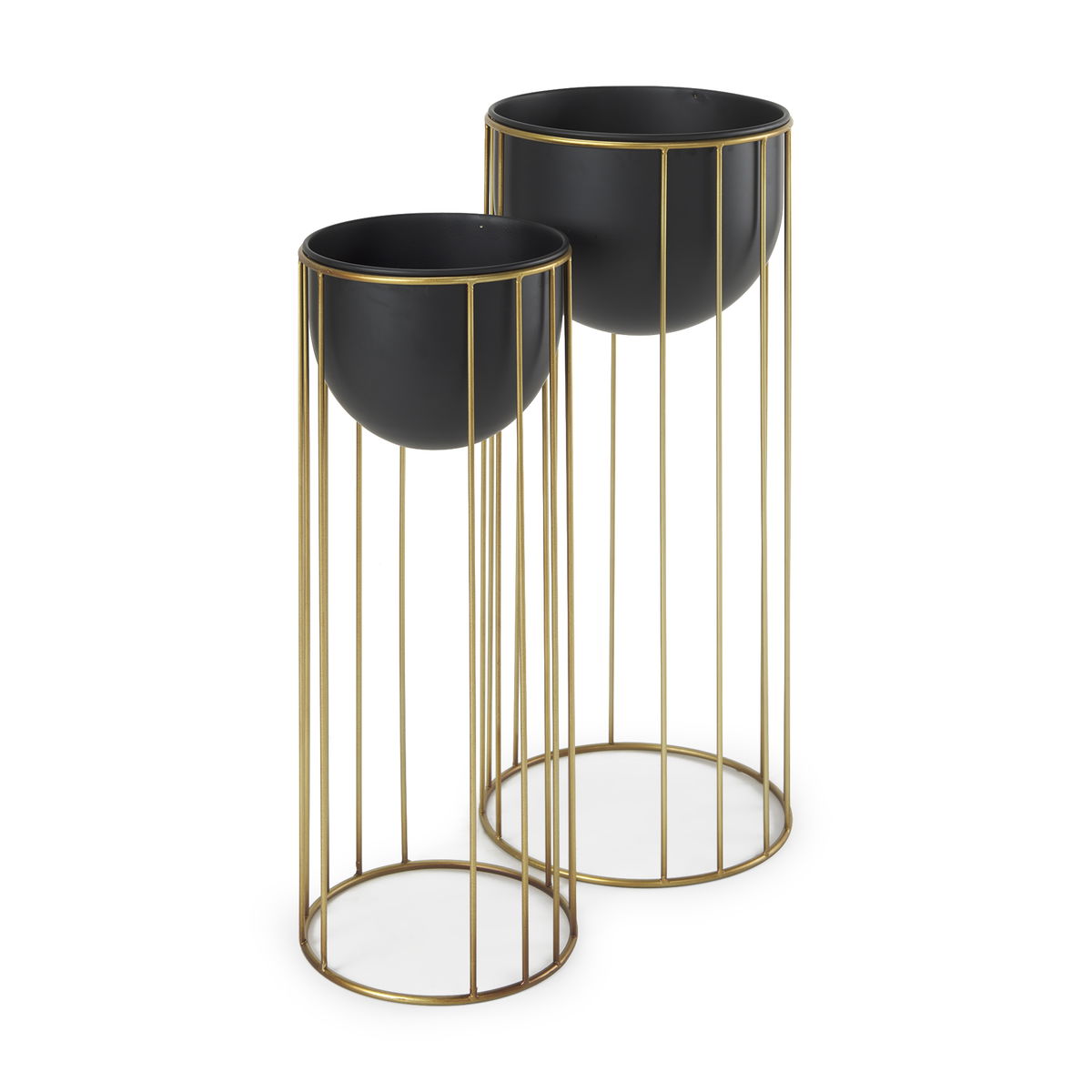 Danica Set of 2 Matte Black Metal Plant Stands, Planter by Mercana, 10.43" length x 10.43" width x 25.39" height View 1