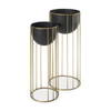 Danica Set of 2 Matte Black Metal Plant Stands, Planter by Mercana, 10.43" length x 10.43" width x 25.39" height thumbnail 1