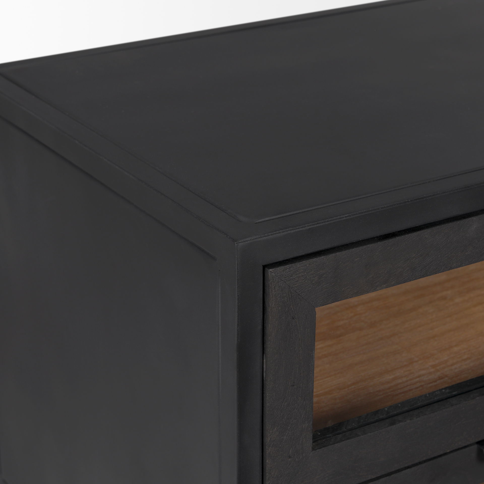 Sloan Black Wood with Black Metal Frame Side Table, Side & End Table by Mercana, 28" length x 17.5" width x 26.25" height View 8