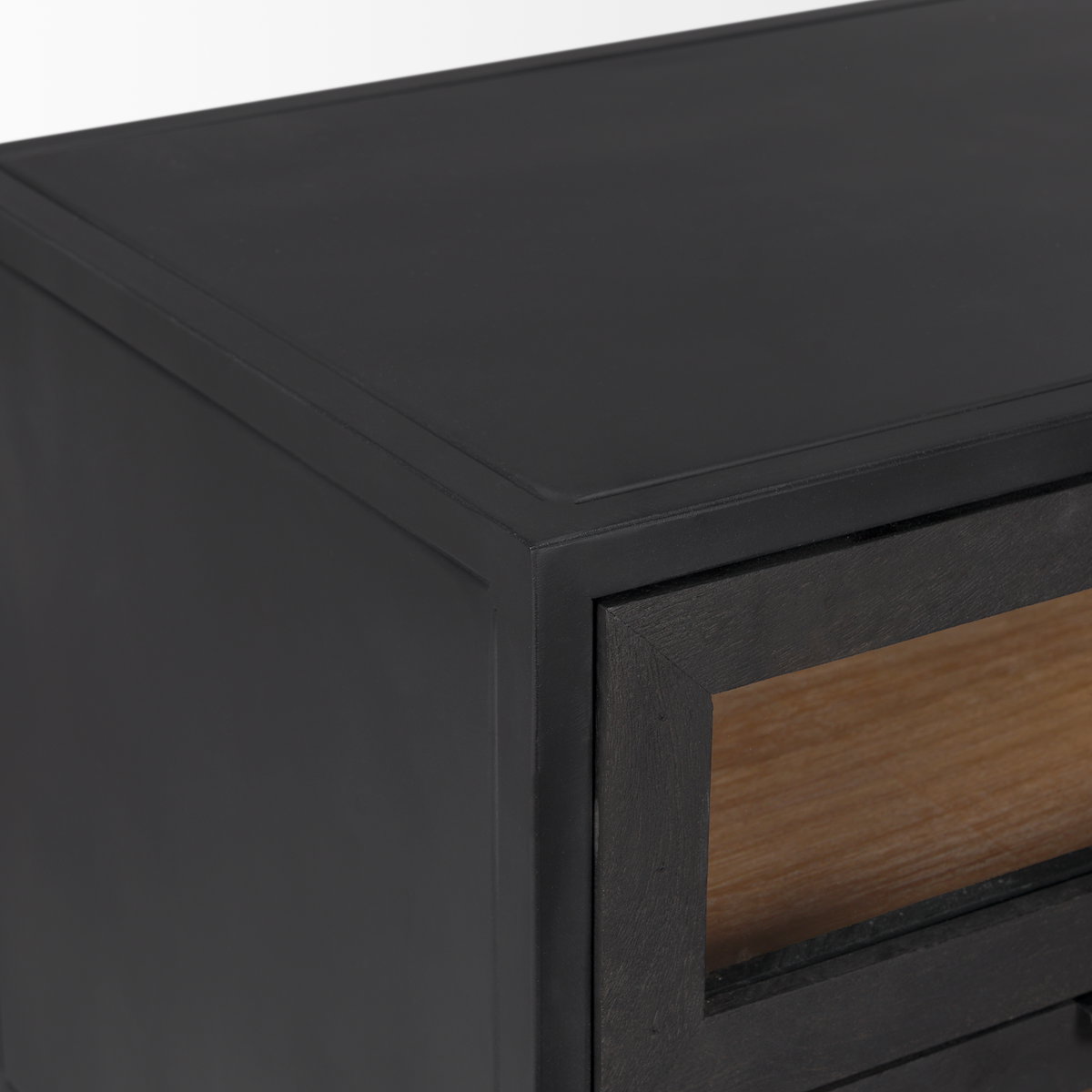 Sloan Black Wood with Black Metal Frame Side Table, Side & End Table by Mercana, 28" length x 17.5" width x 26.25" height View 8