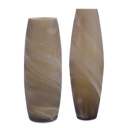 Delicate Swirl Caramel Glass Vases, Set/2