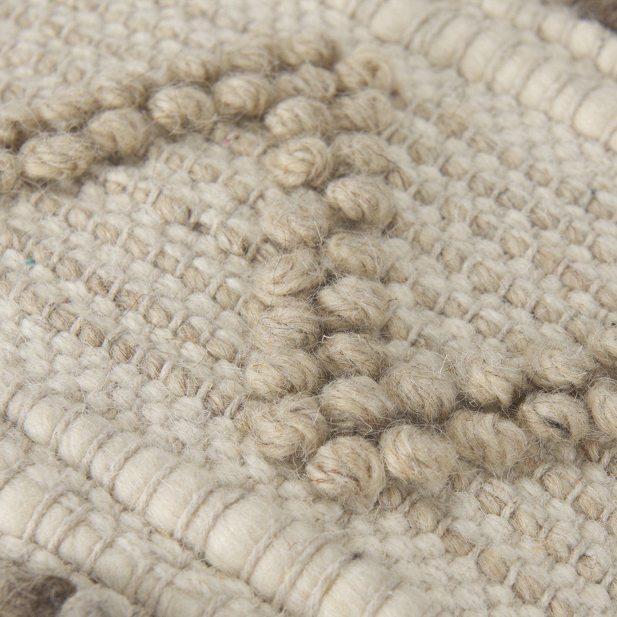 Caela Beige/Brown Wool, Cotton and Felt Popcorn Stitch Square Pouf, Ottoman by Mercana, 18" length x 18" width x 18" height View 9