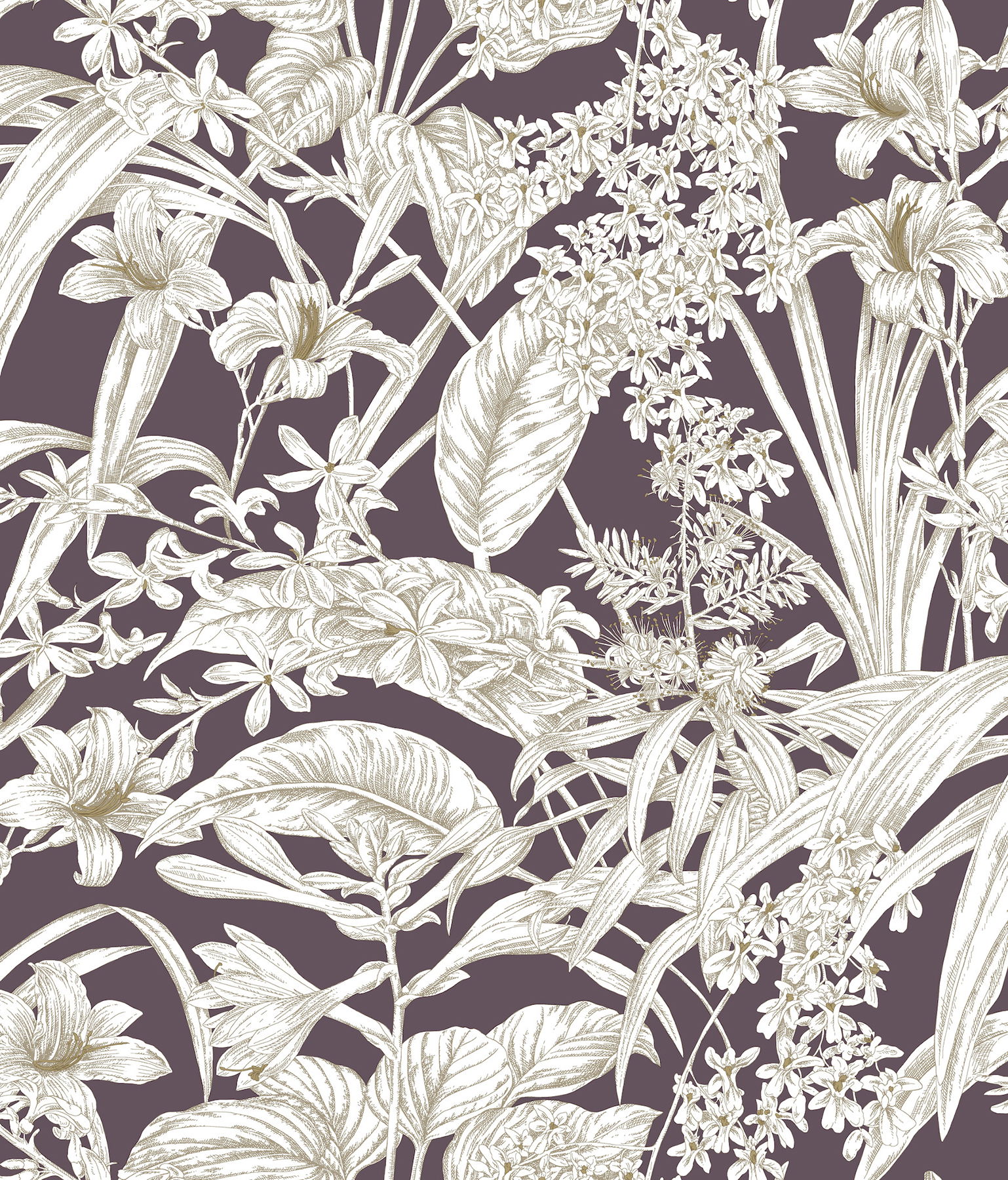 Orchid Conservatory Toile Mulberry Wallpaper, by York Wall, 33' length x 1'8.5" width x 0.02" depth View 1
