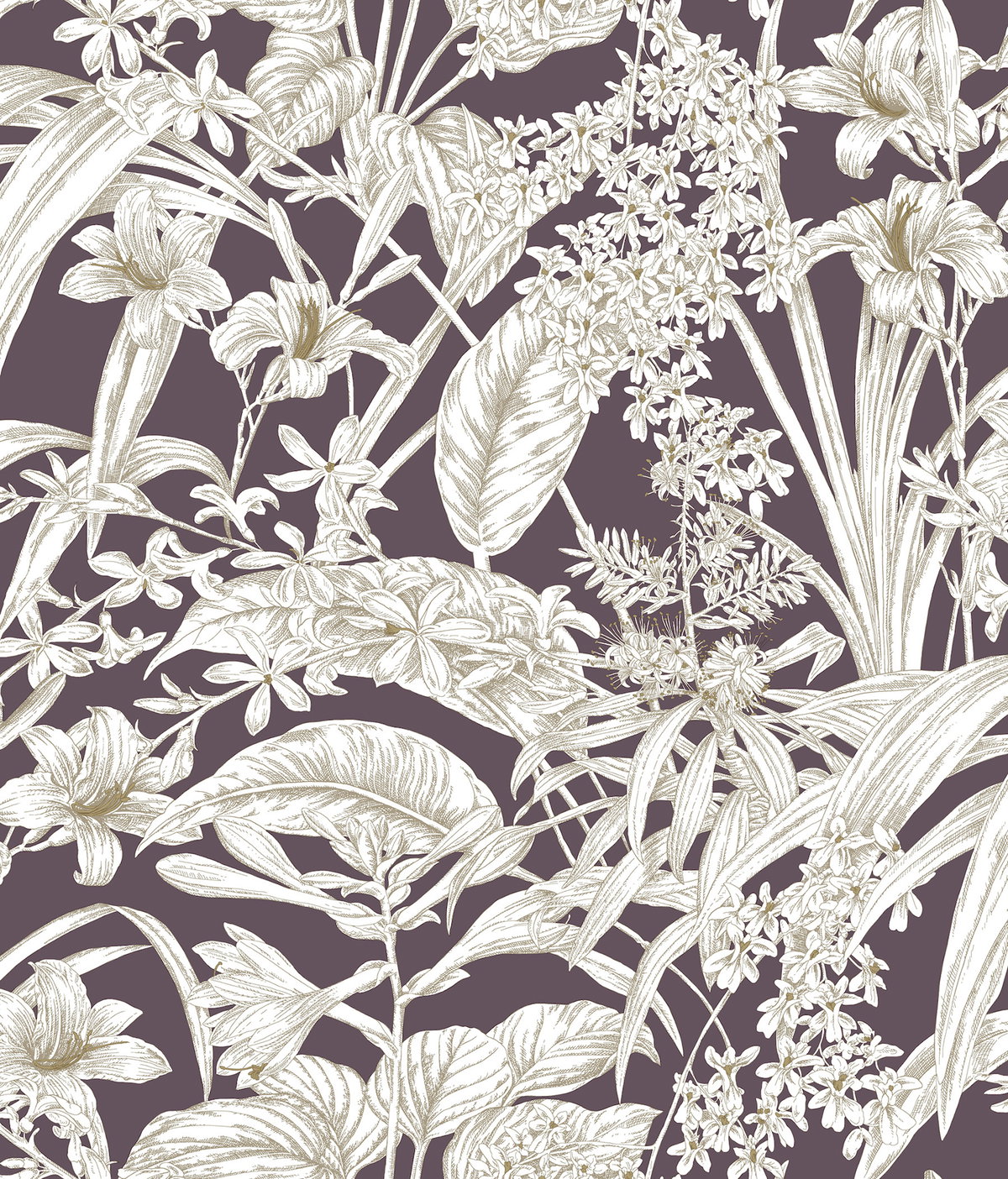 Orchid Conservatory Toile Mulberry Wallpaper, by York Wall, 33' length x 1'8.5" width x 0.02" depth View 2