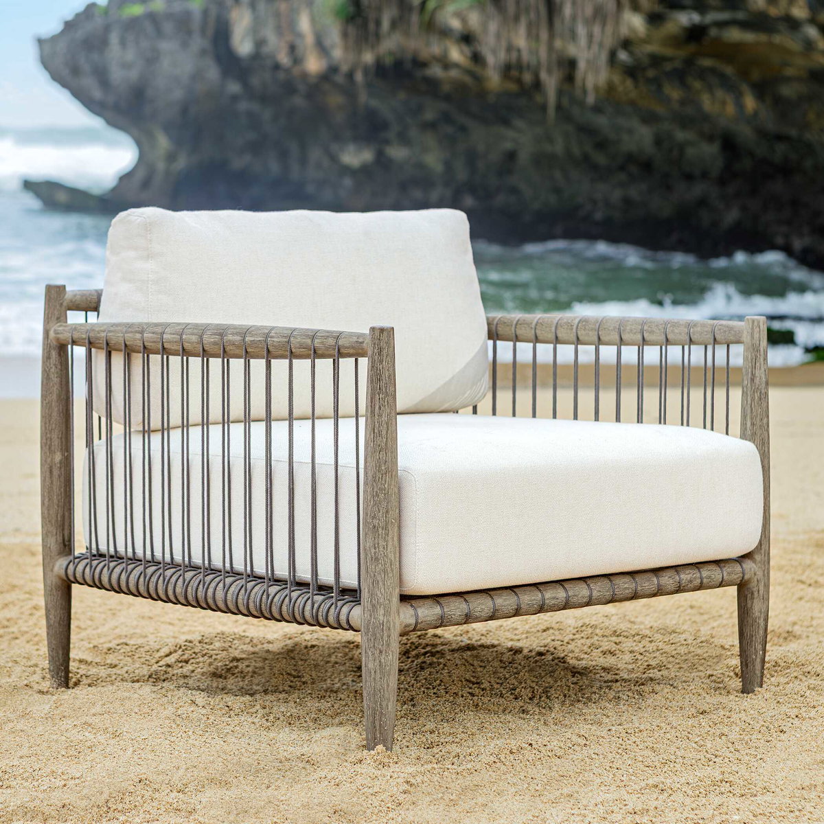 Borneo White Outdoor Lounge Chair, Outdoor Accent Chair by Uttermost, 2'8" width x 2'5" height x 2'8" depth View 5