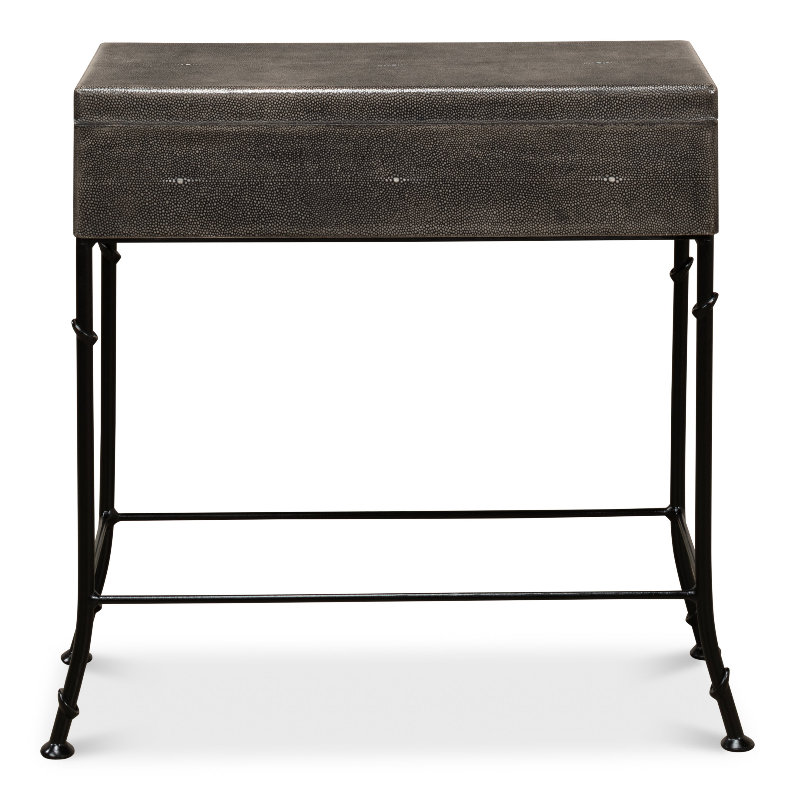 Grey Leather Shagreen Box On Stand, Side & End Table by Sarreid, 24" length x 10" width x 25" height View 3