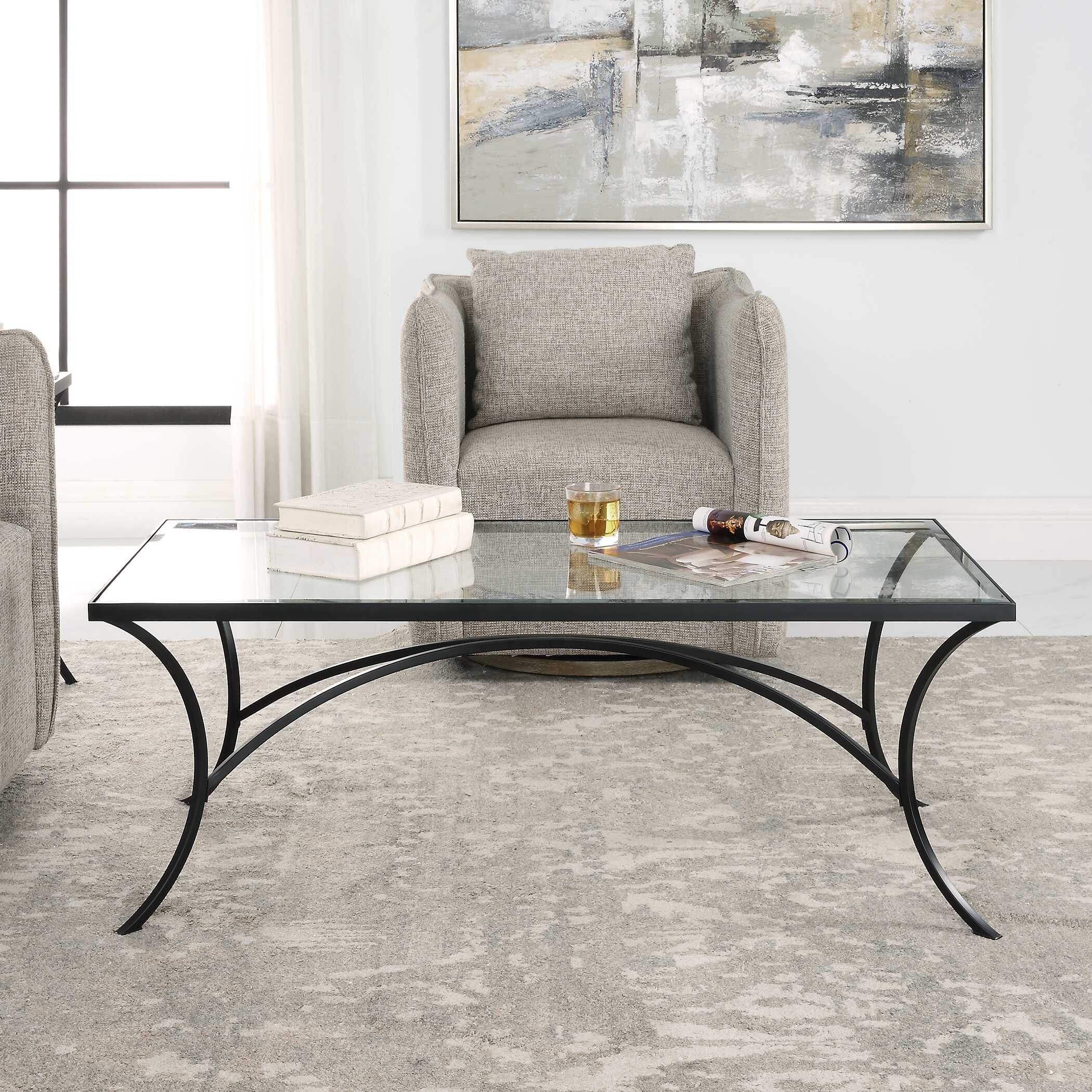 Alayna Black Metal & Glass Coffee Table large image 