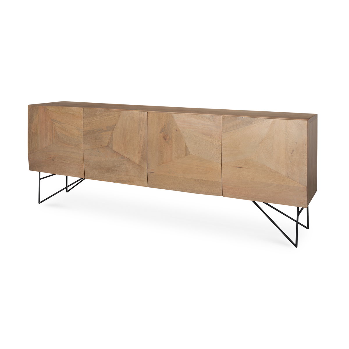 Darwin Light Brown Wooden 4 Door with 2 Shelves Sideboard, Sideboards & Buffet by Mercana, 80" length x 17.5" width x 30" height View 1