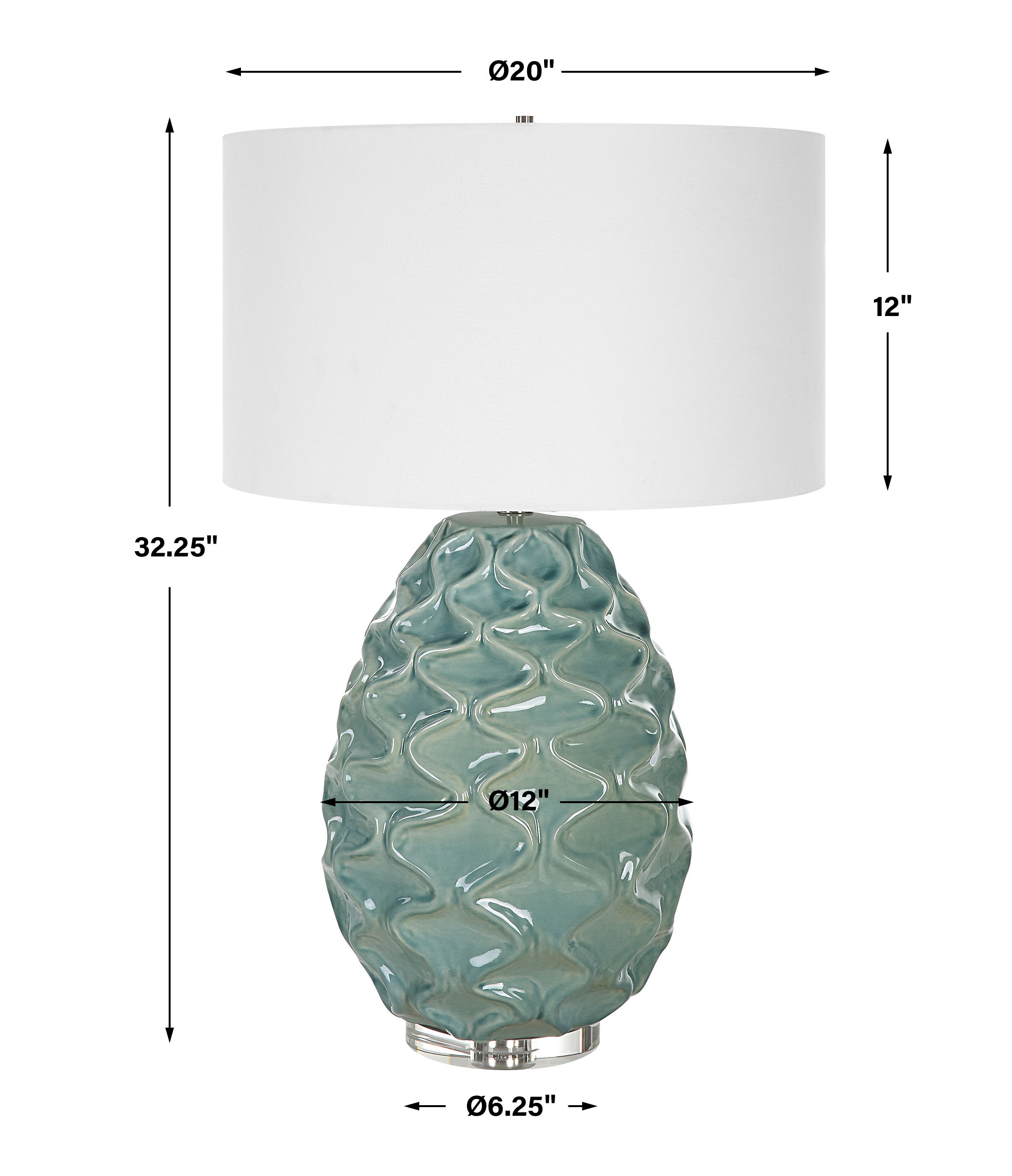 Laced Up Sea Foam Glass Table Lamp, by Uttermost, 20" width x 32.25" height x 20" depth View 3