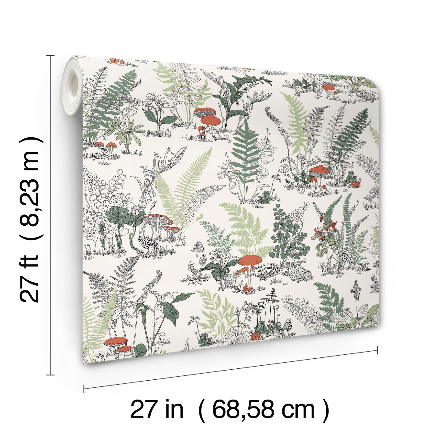 Mushroom Garden Toile Red & Green Wallpaper large image 