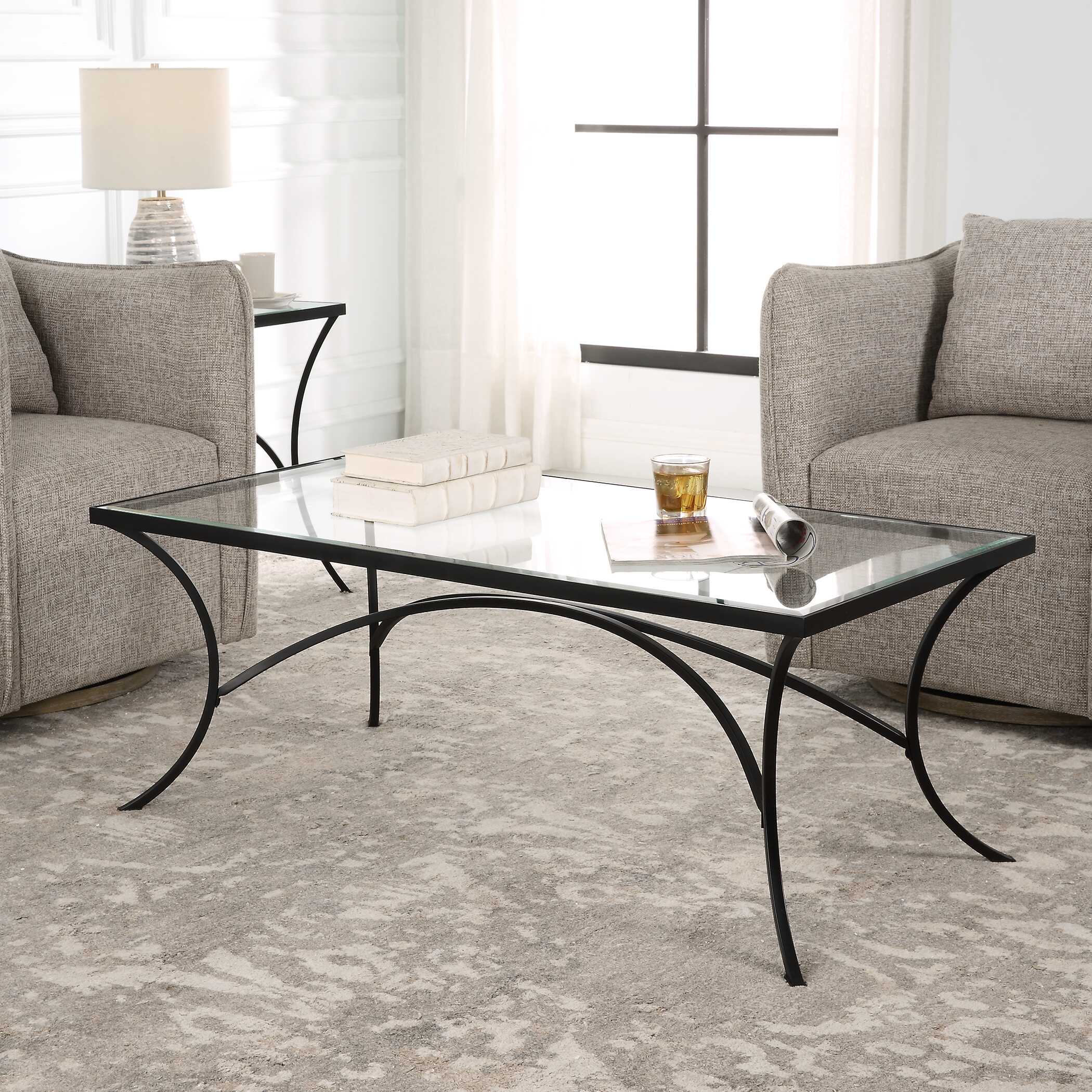Alayna Black Metal & Glass Coffee Table large image 
