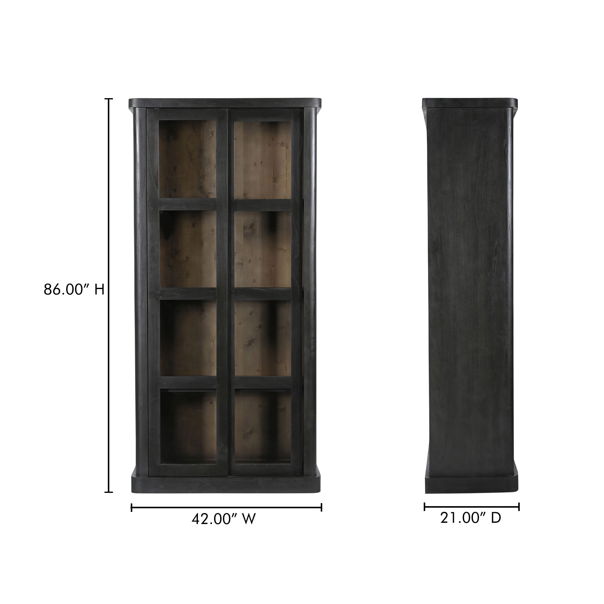 Mona Tall Cabinet Black, Cabinets & Sideboard by Moe's Home, 42" width x 86" height x 21" depth View 11