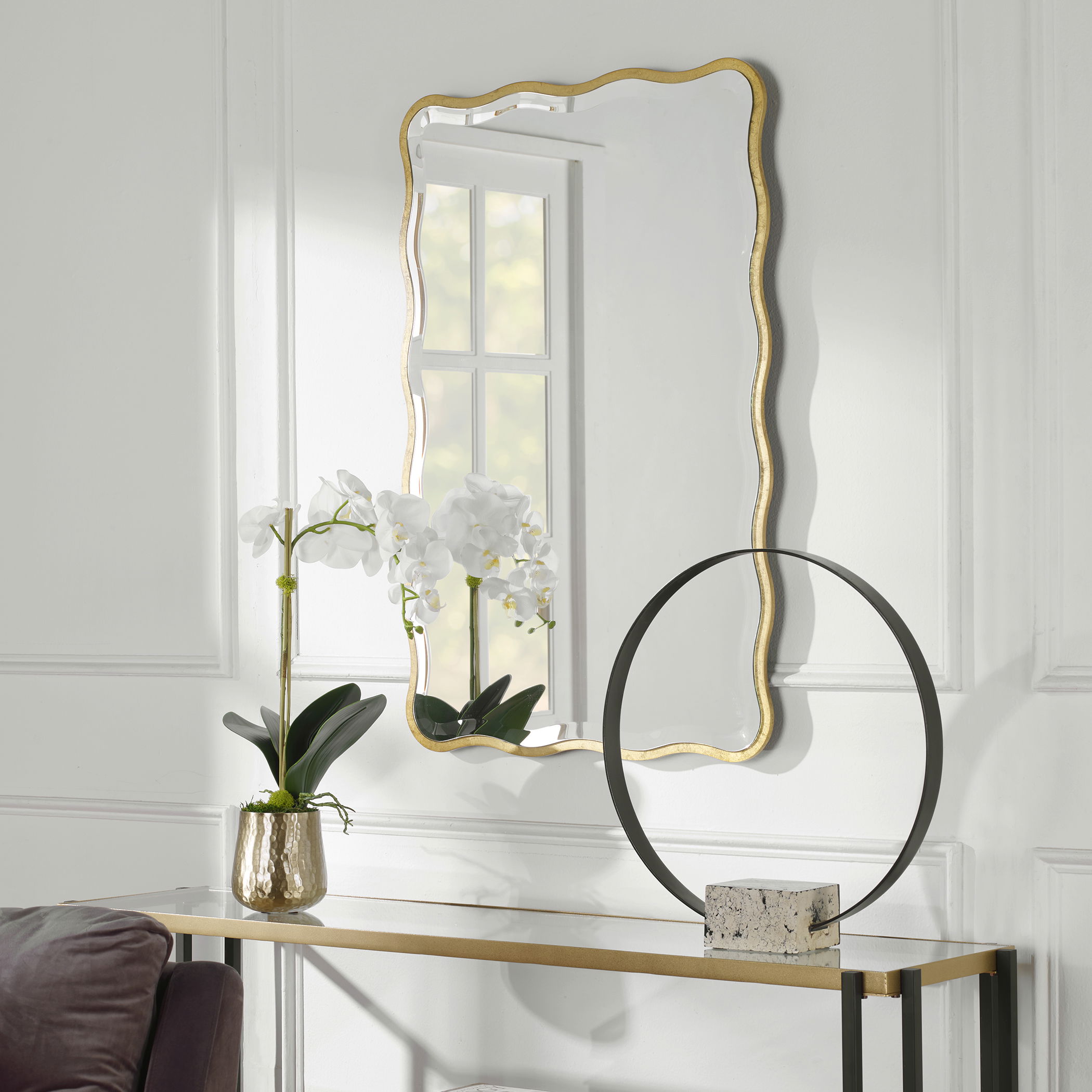 Aneta Gold Scalloped Mirror large image 