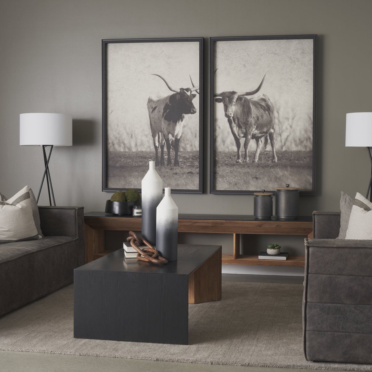 Townley Small White with Black Ombre Metal Vase, by Mercana, 19.69" length x 5.91" width x 5.91" height View 2