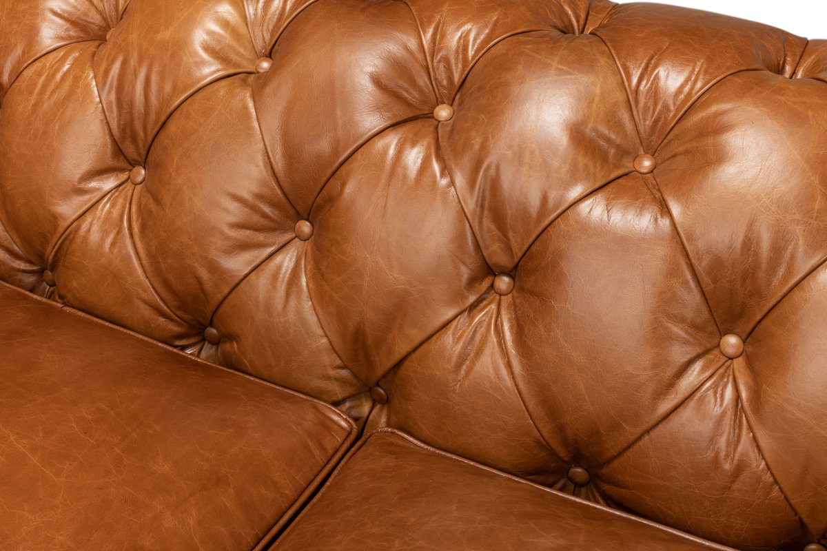 Tufted English Club Sofa  Cuba Brown, by Sarreid, 3'2" length x 7'5" width x 2'8" height View 3