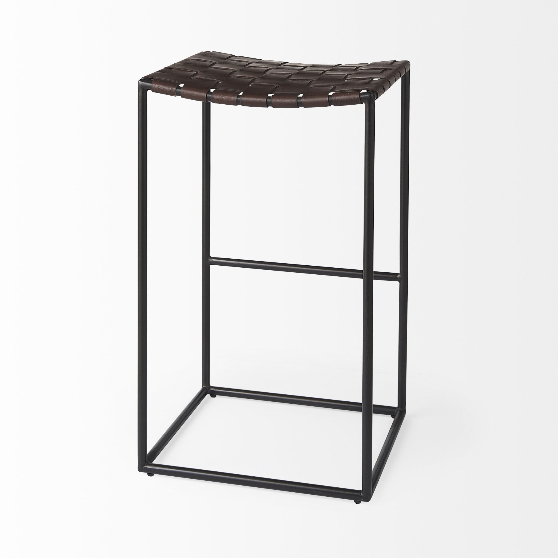 Clarissa 18.0L x 16.0W x 30.25H Dark Brown Woven Leather Seat with Black Metal Frame Bar Stool, Counter & Bar Stool by Mercana, 18" length x 16" width x 30" height View 6