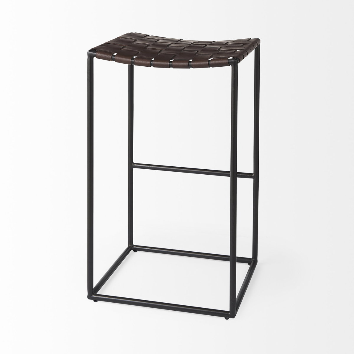 Clarissa 18.0L x 16.0W x 30.25H Dark Brown Woven Leather Seat with Black Metal Frame Bar Stool, Counter & Bar Stool by Mercana, 18" length x 16" width x 30" height View 6