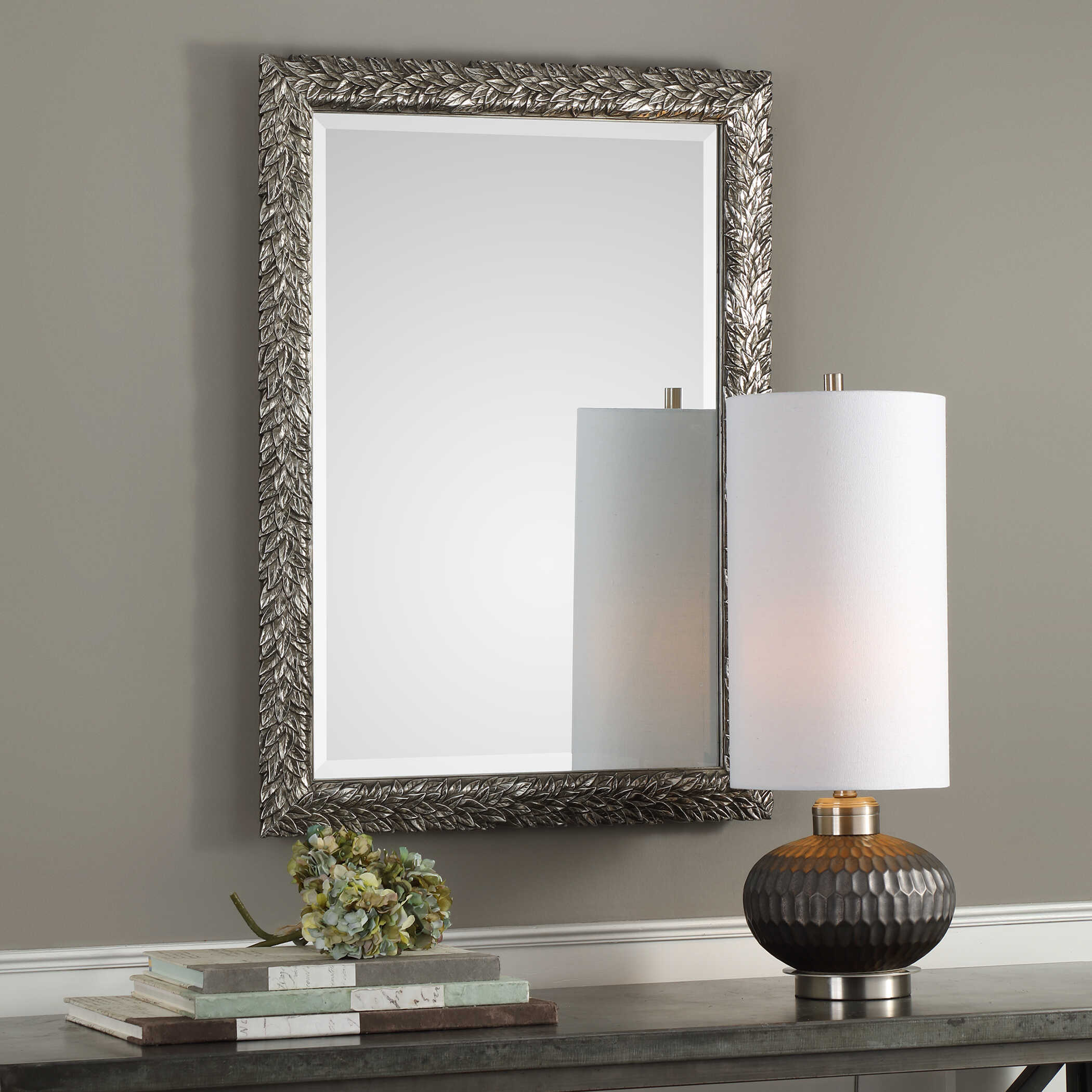 Evelina Silver Leaves Mirror, by Uttermost, 24.62" width x 34.62" height x 1" depth View 5