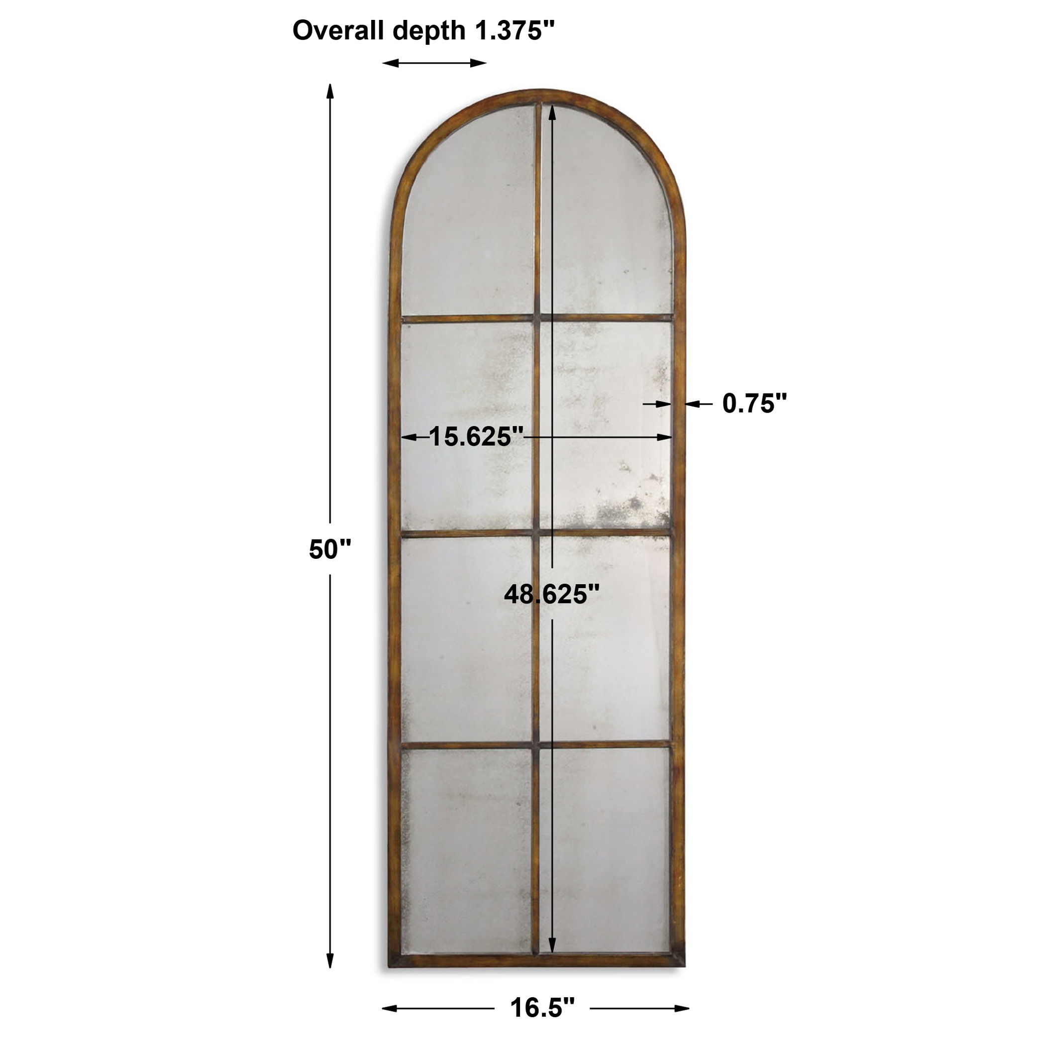 Amiel Arched Brown Mirror, by Uttermost, 16.5" width x 50" height x 1.37" depth View 3