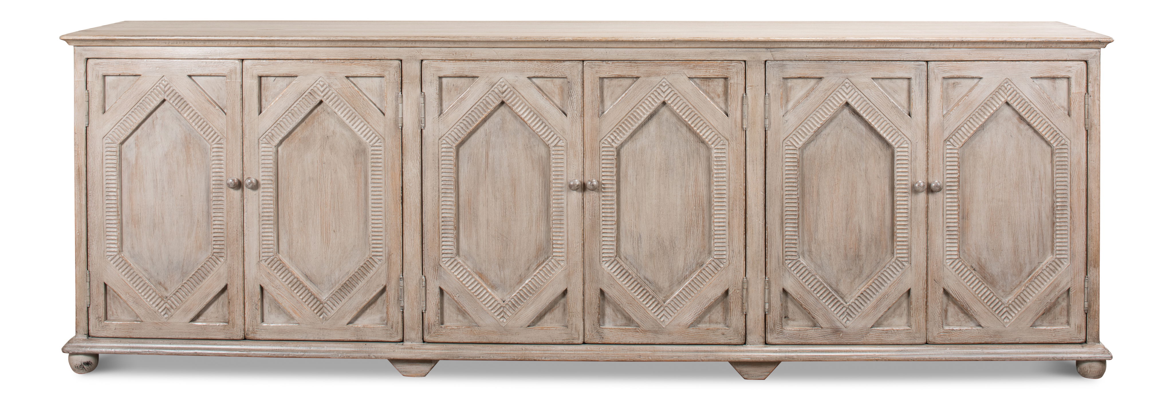 Six Diamonds Sideboard, French Grey, Cabinets & Sideboard by Sarreid, 112" length x 22" width x 37" height View 2