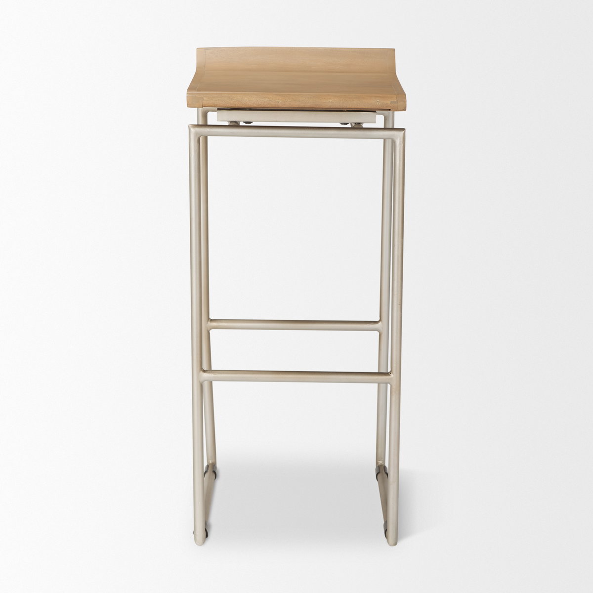 Givens 31.8'H Seat Height Brown Wood with Silver Metal Frame Barstool, Counter & Bar Stool by Mercana, 14" length x 15.8" width x 32" height View 3