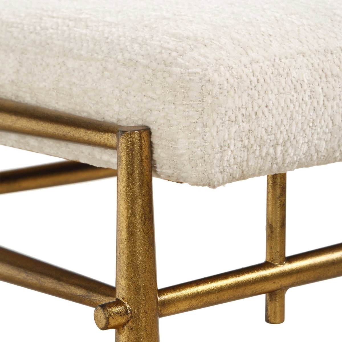 Karleen Plush White Small Brass Bench, Benche by Uttermost, 25.75" width x 21" height x 15" depth View 6