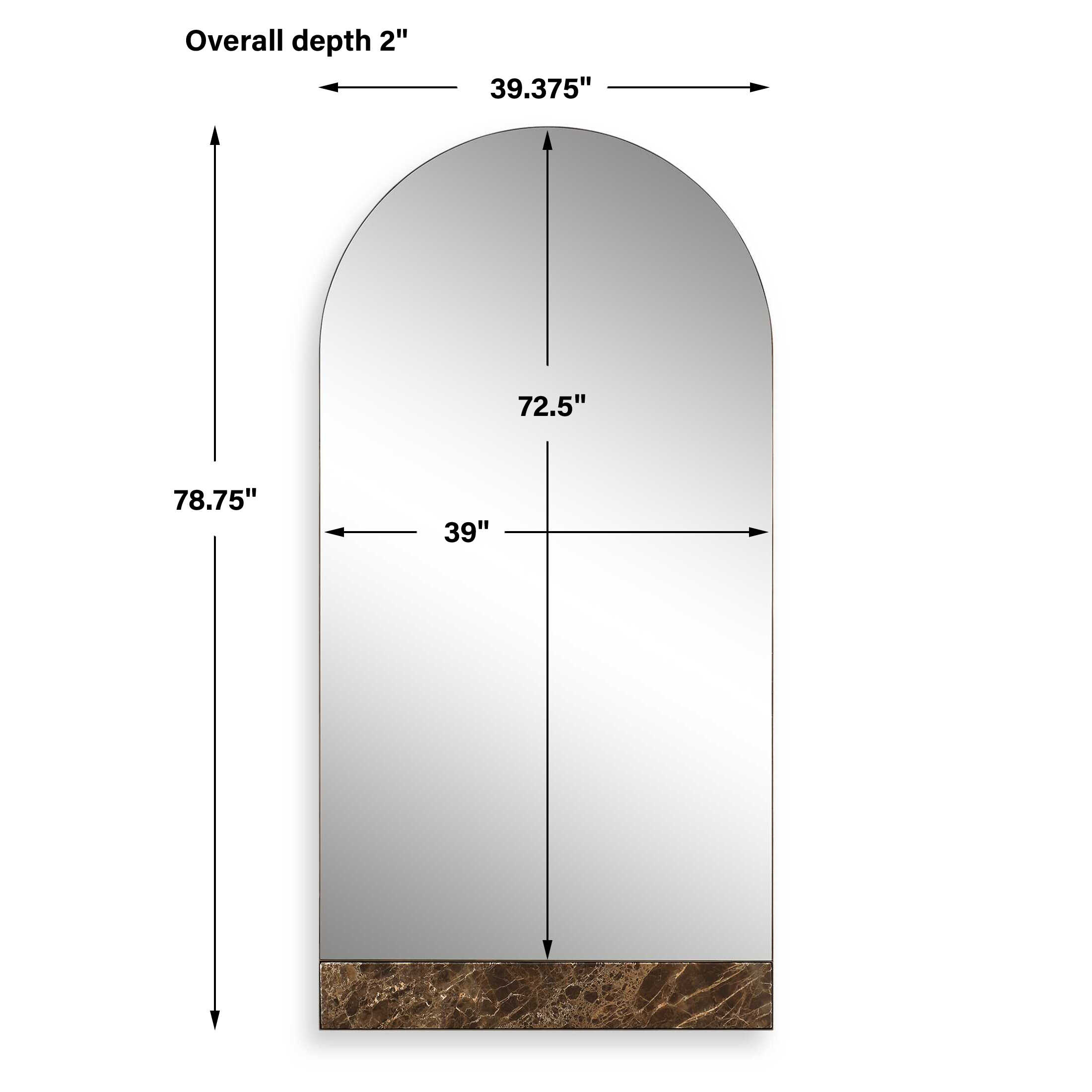 Hanover Marble Arch Mirror, by Uttermost, 39.37" width x 78.75" height x 2" depth View 3