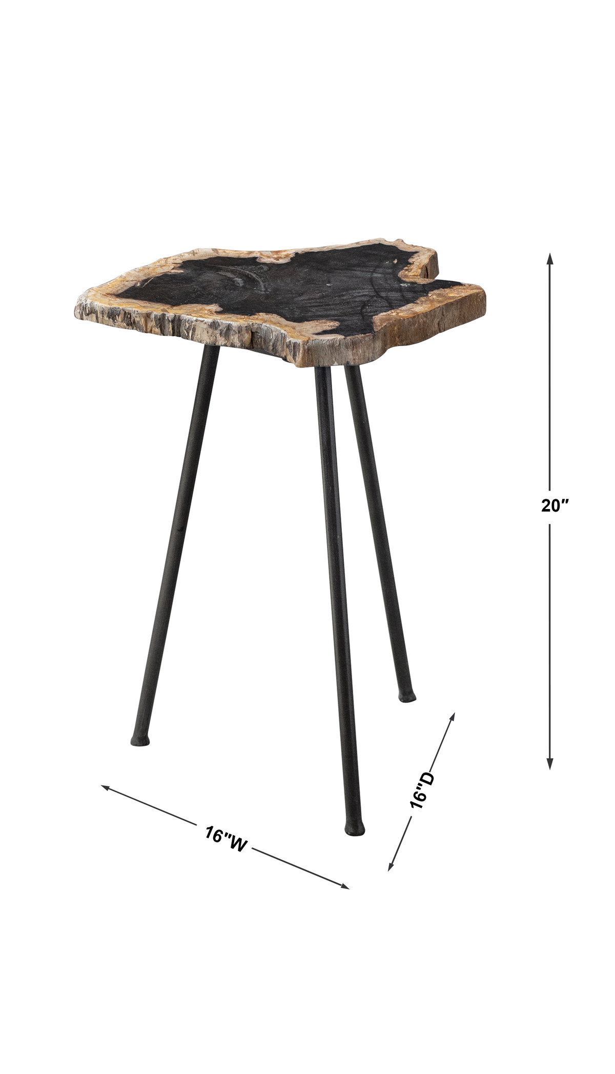 Mircea Petrified Wood Accent Table, Furniture by Uttermost, 16" width x 20" height x 16" depth View 3