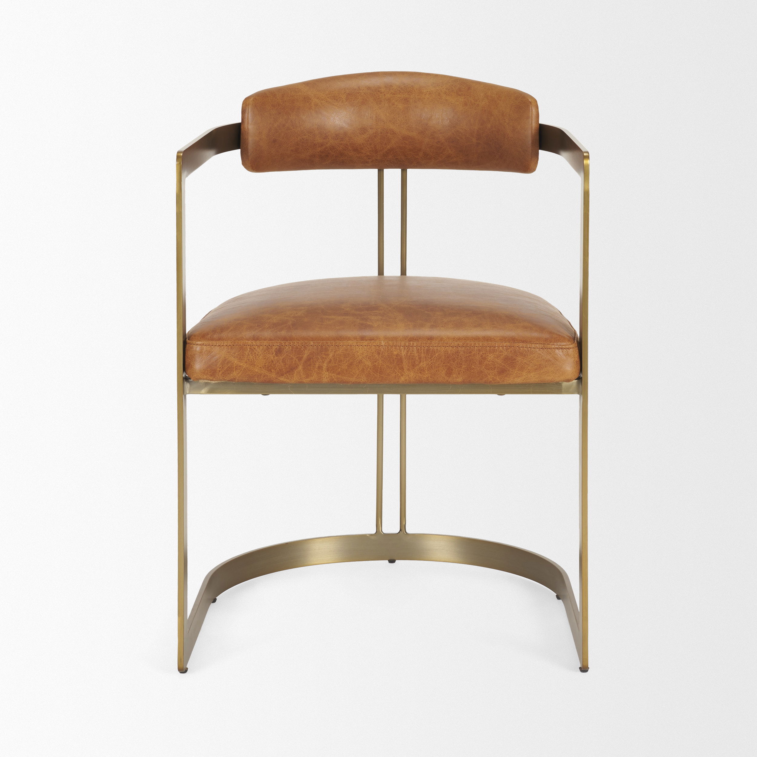 Hollyfield I Brown Leather Seat Gold Iron Frame Dining Chair, by Mercana, 20.5" length x 21.5" width x 29.5" height View 7