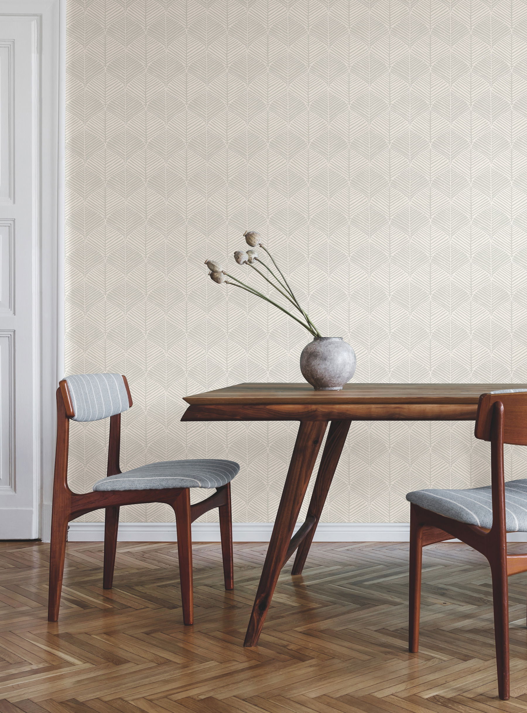 Palm Thatch White & Grey Wallpaper, by York Wall, 27' length x 2'3" width x 0.02" depth View 2