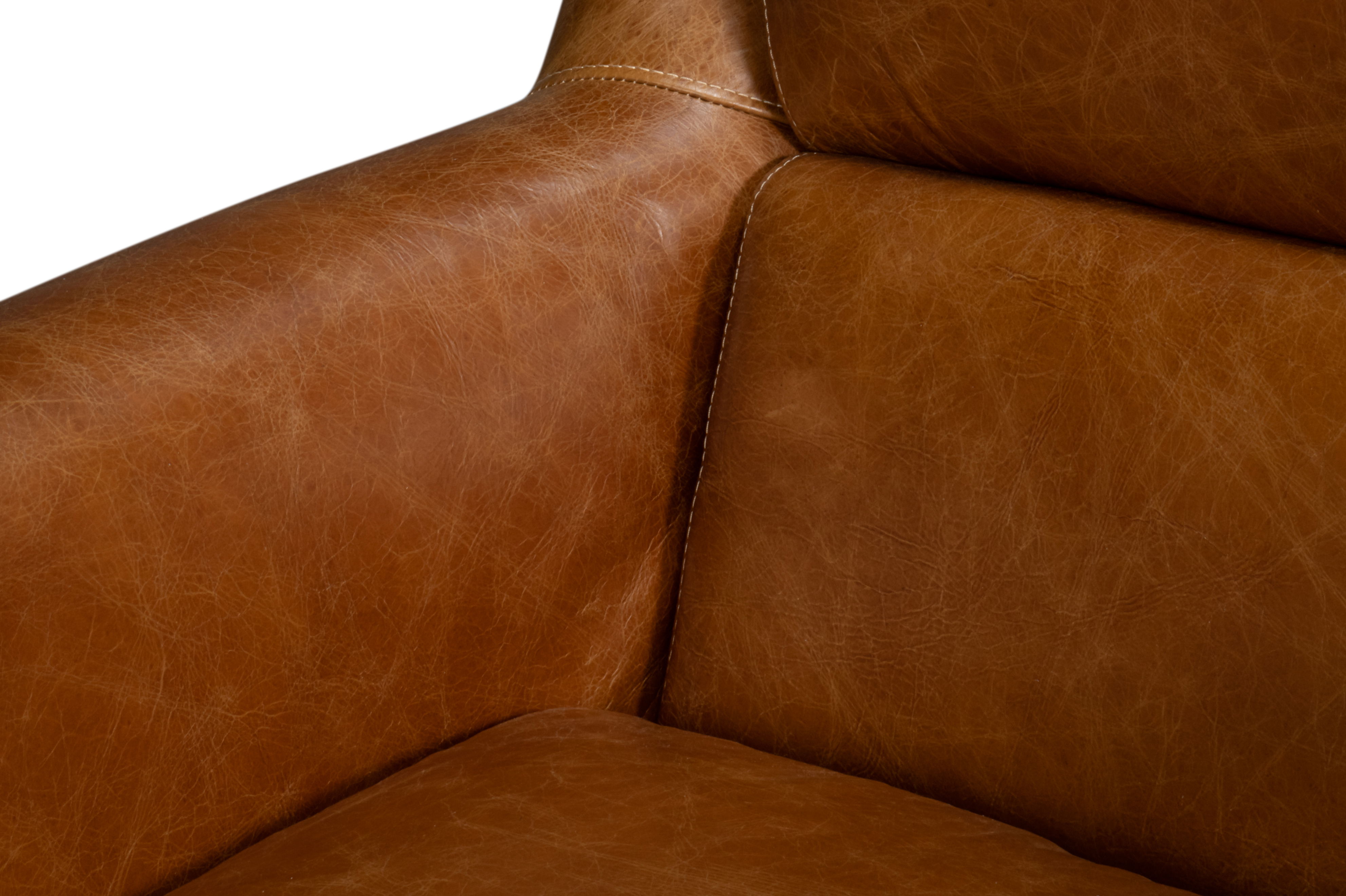 Baker Leather Swivel Chair, Cuba Brown, Seating by Sarreid, 31" length x 38" width x 38" height View 6