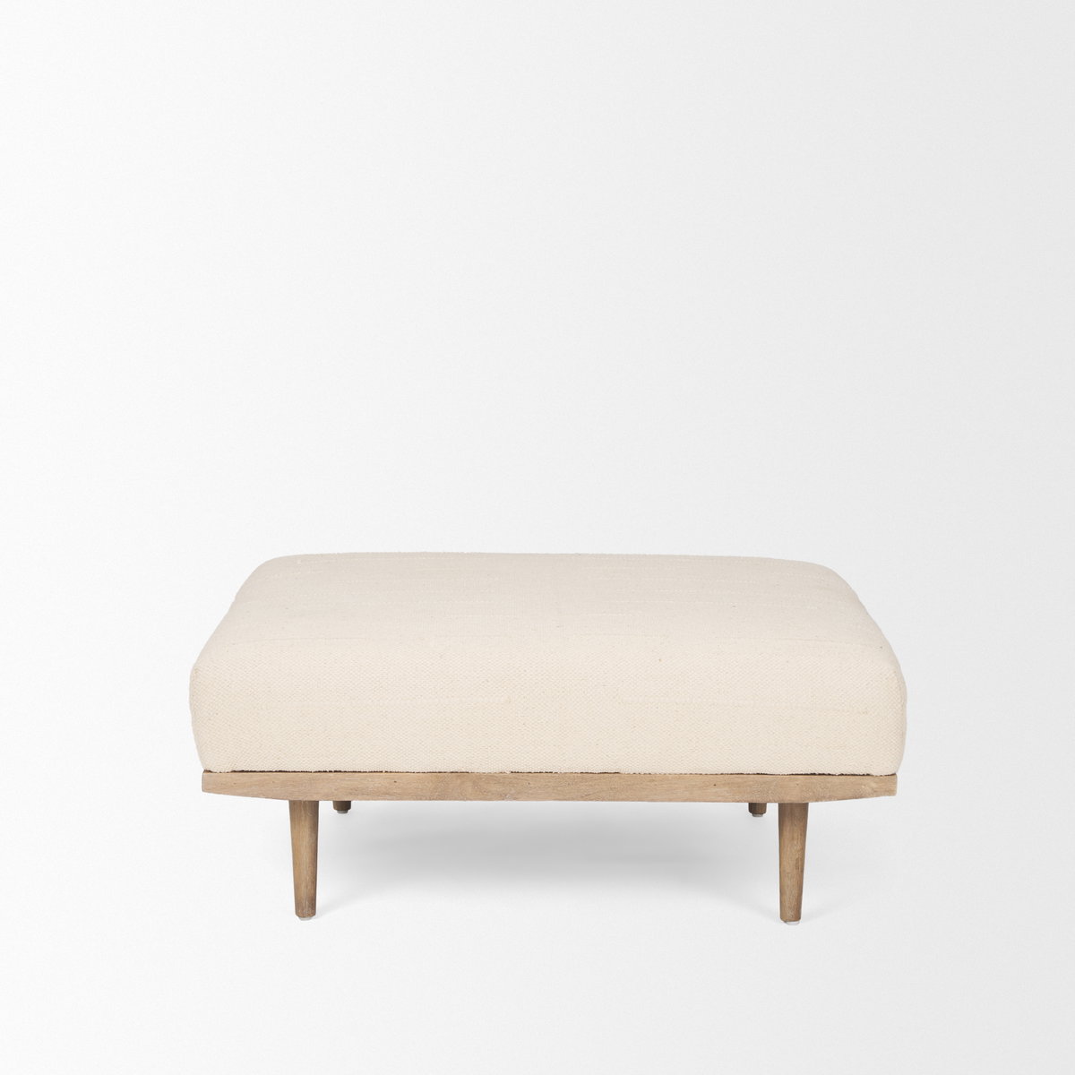 Shae Brown Wood with Oatmeal Fabric Ottoman, by Mercana, 37" length x 37" width x 16" height View 6