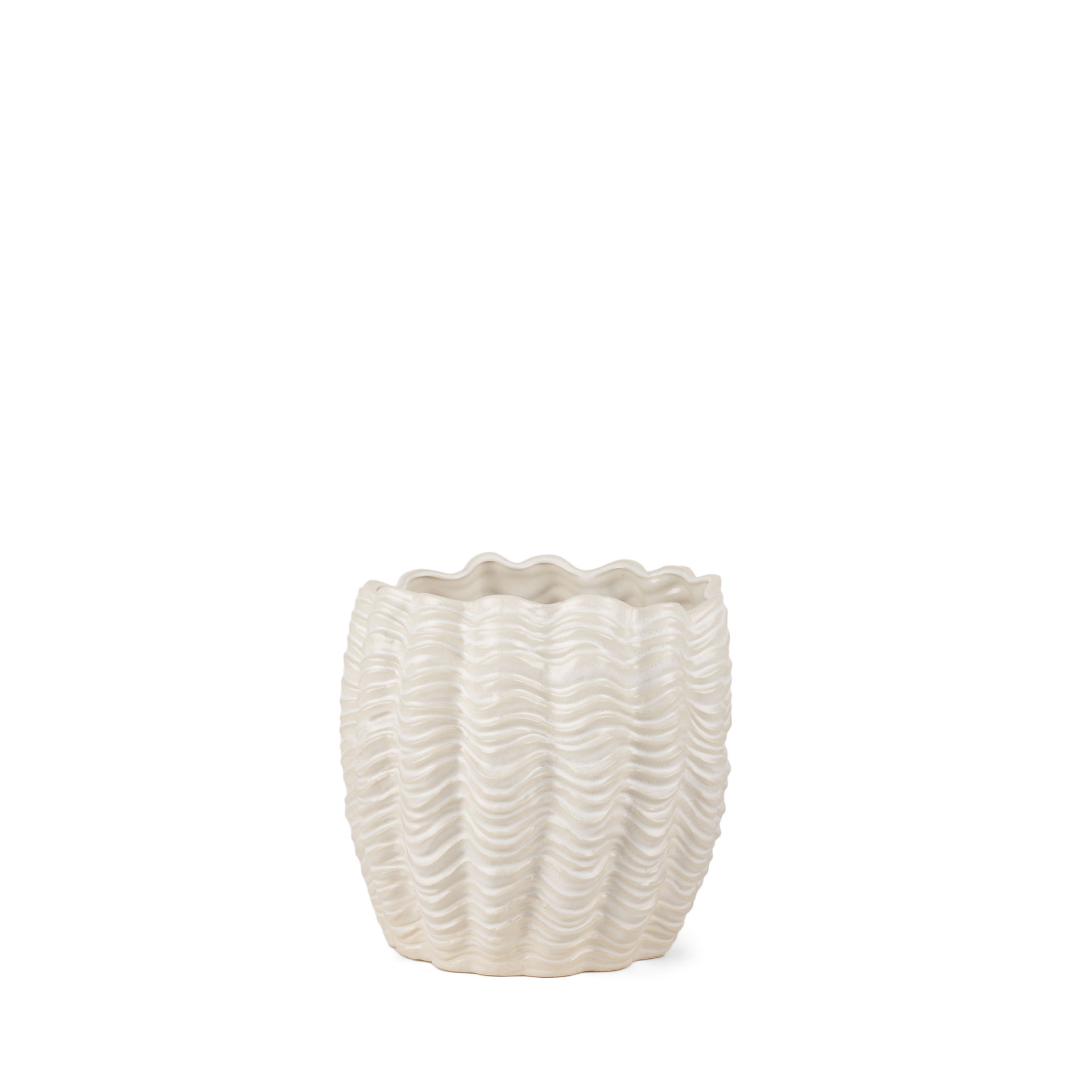Velia Short Seashell Sculptural Cream Glazed Ceramic Vase, by Mercana, 11.61" length x 11.42" width x 11.02" height View 1