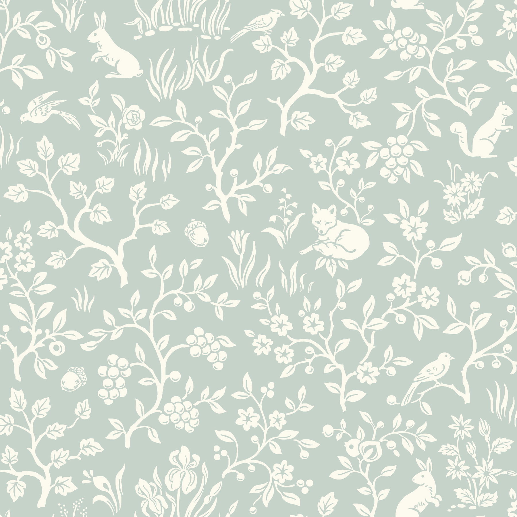 Fox & Hare Green Wallpaper large image 