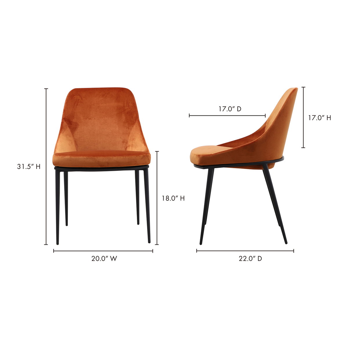 Sedona Dining Chair Amber - Set Of Two, by Moe's Home, 20" width x 31.5" height x 22" depth View 13