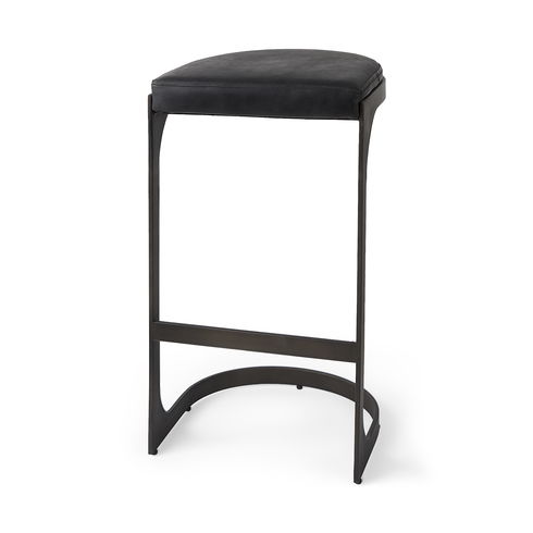 Tyson 17L x 18W x 31H Black Leather with Metal Frame Bar Stool