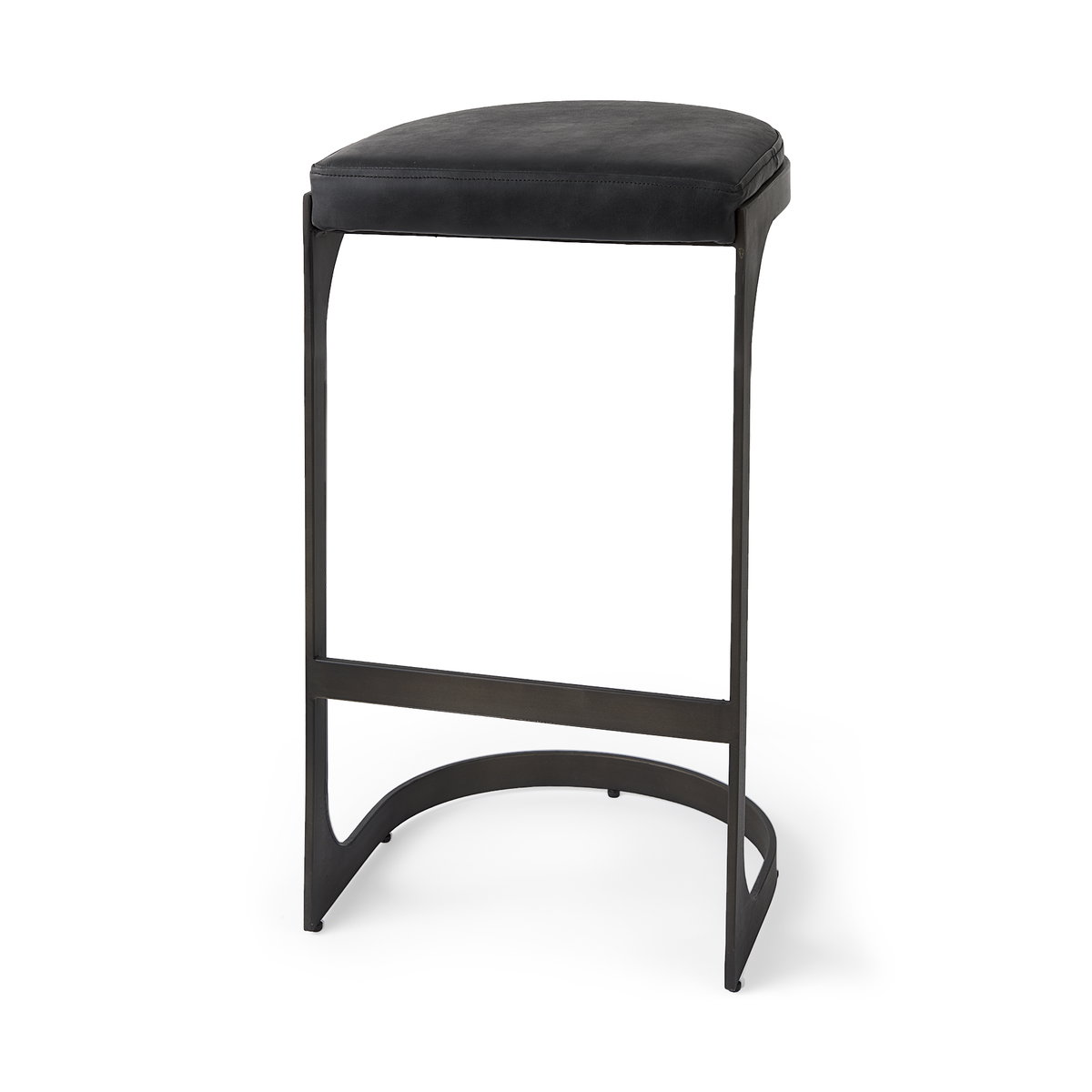 Tyson Backless 31in Seat Bar Stool | Black Leather with Black Metal, Counter & Bar Stool by Mercana, 17.25" length x 17.5" width x 31.25" height View 1