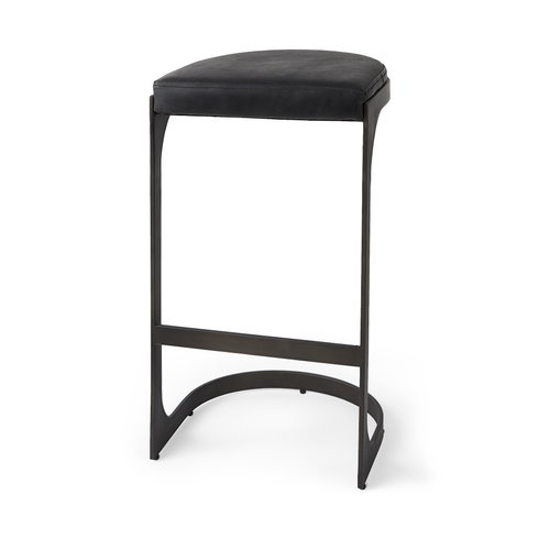 Tyson Backless 31in Seat Bar Stool | Black Leather with Black Metal