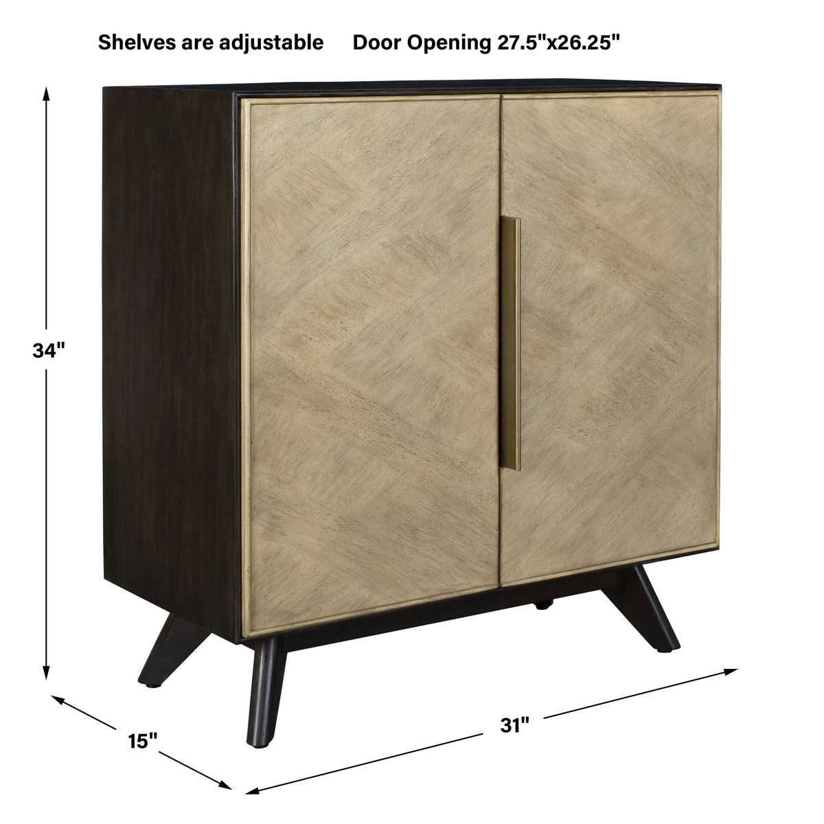 Reina Modern 2 Door Cabinet, Furniture by Uttermost, 31" width x 34" height x 15" depth View 3