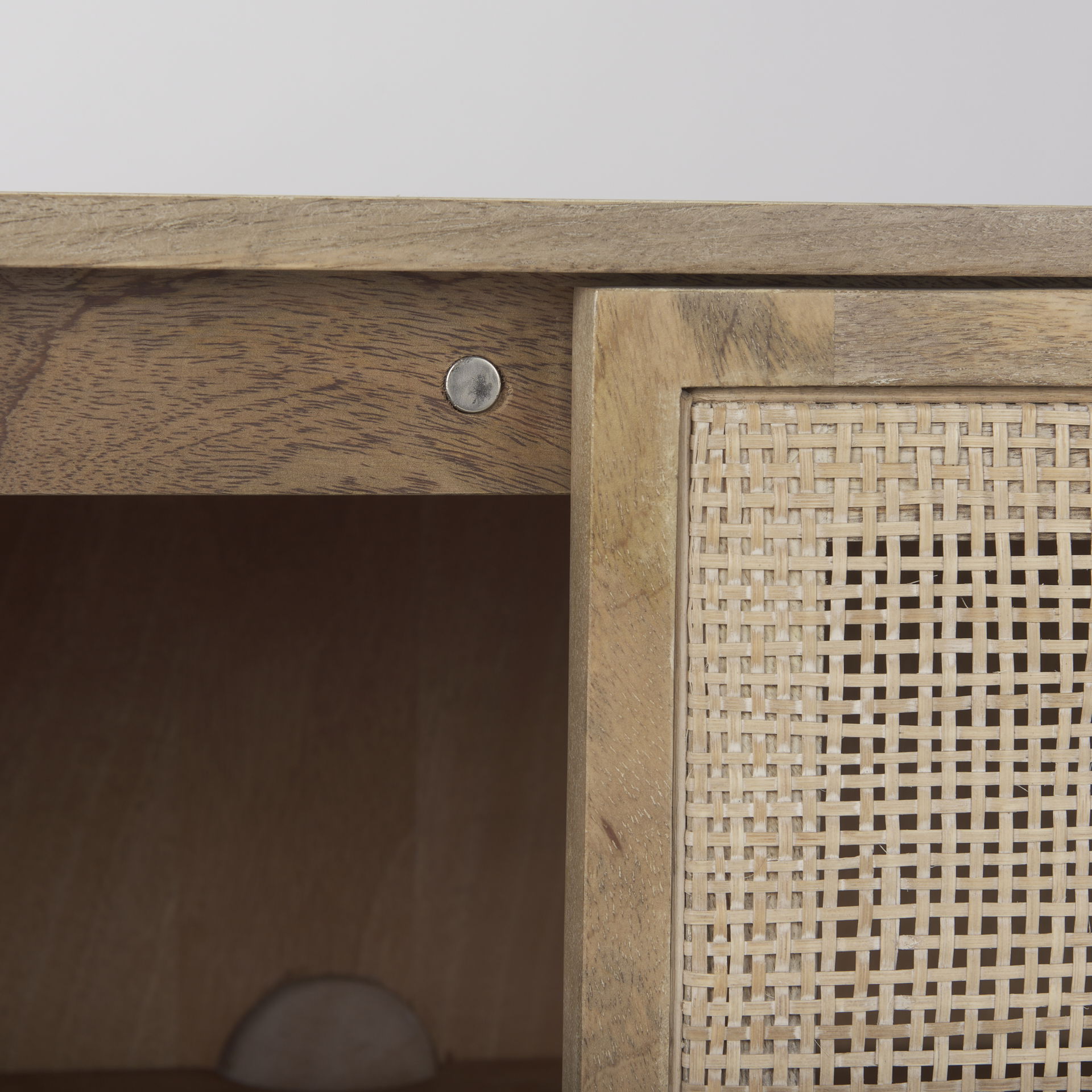 Grier 36' Light Brown Wood with Cane 2 Door Accent Cabinet, Cabinets & Chest by Mercana, 36" length x 18.75" width x 31" height View 11