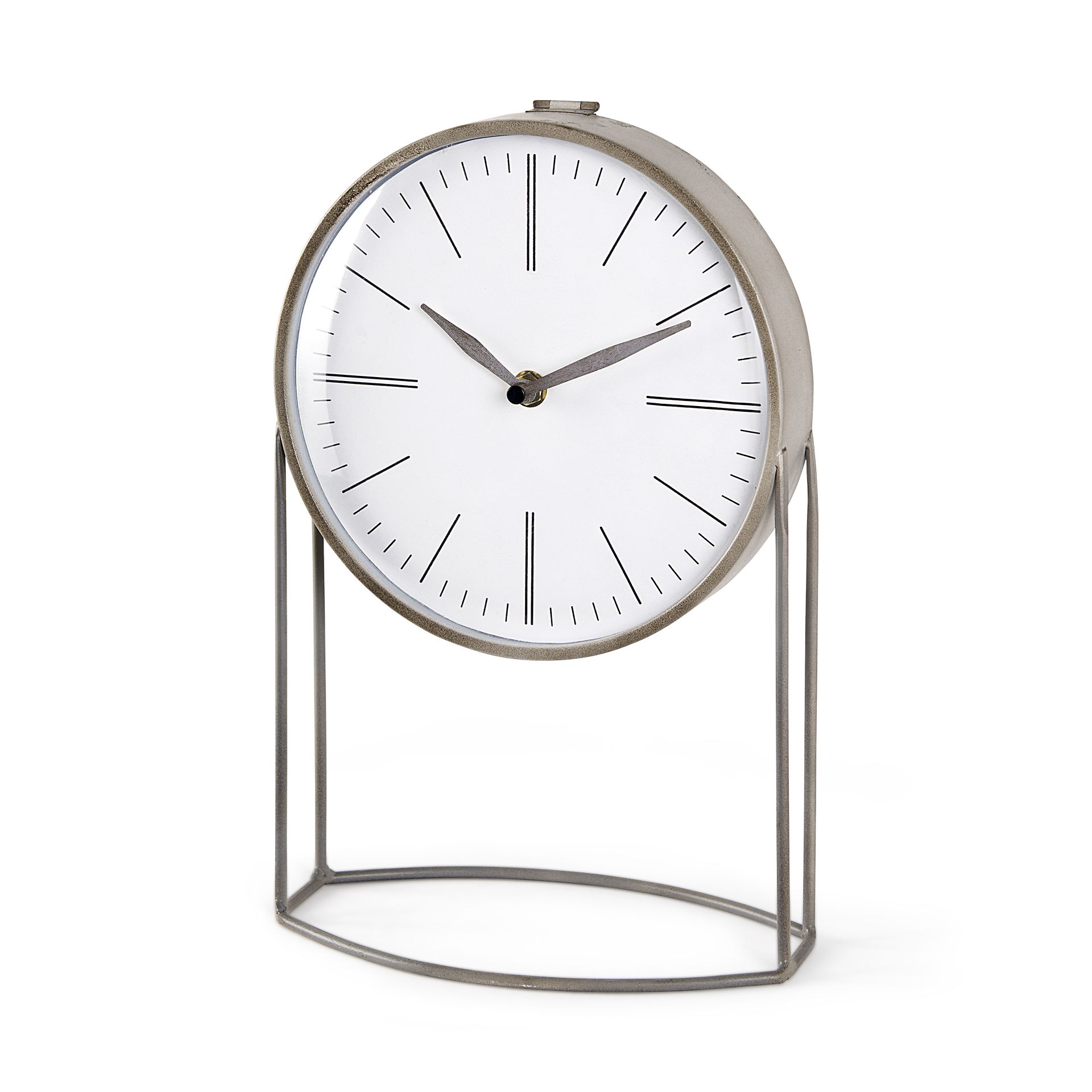 Aurus Matte Gray Metal Table Clock, by Mercana, 7.87" length x 4.72" width x 12.4" height View 1