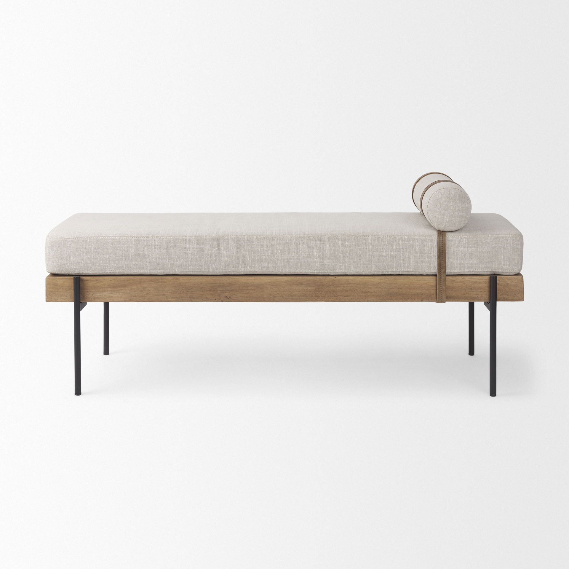 Colburne Cream Fabric with Brown Wood Bench large image 