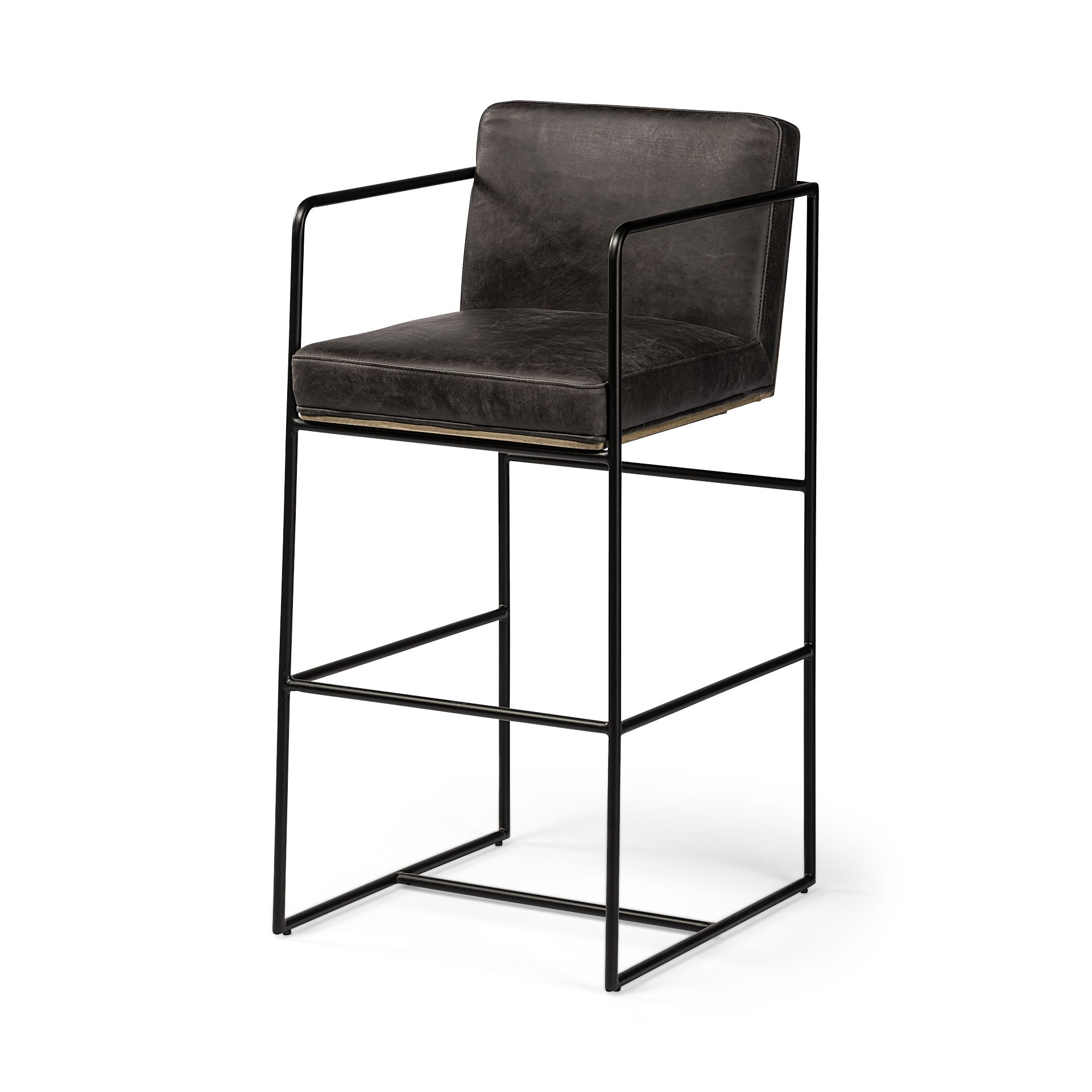 Stamford 40' Total Height Black Leather Seat with Wood Back, Metal Frame Bar Stool, Counter & Bar Stool by Mercana, 18.25" length x 22.5" width x 40" height View 1