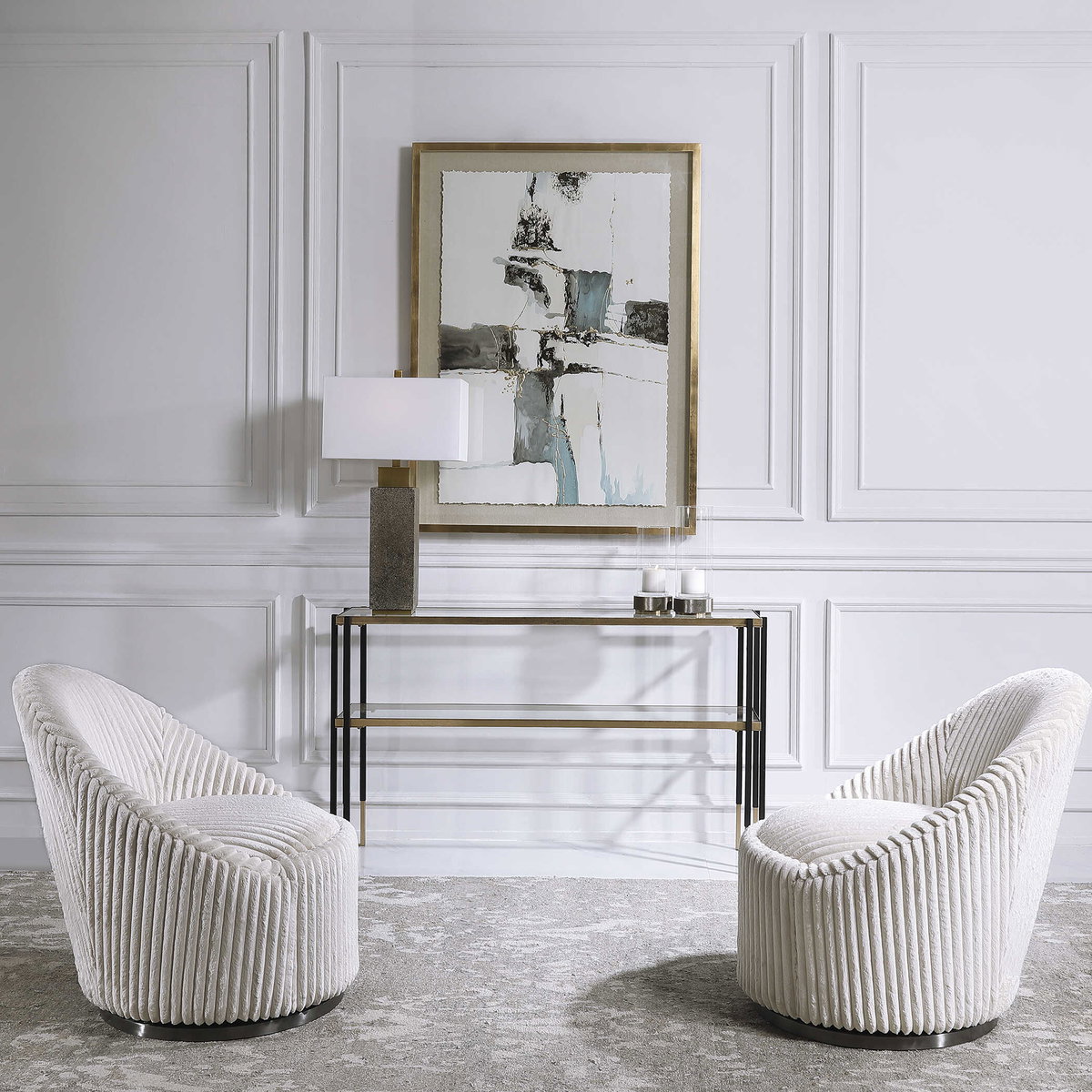 Crue White Swivel Chair, Accent Chair by Uttermost, 29" width x 32" height x 31" depth View 5