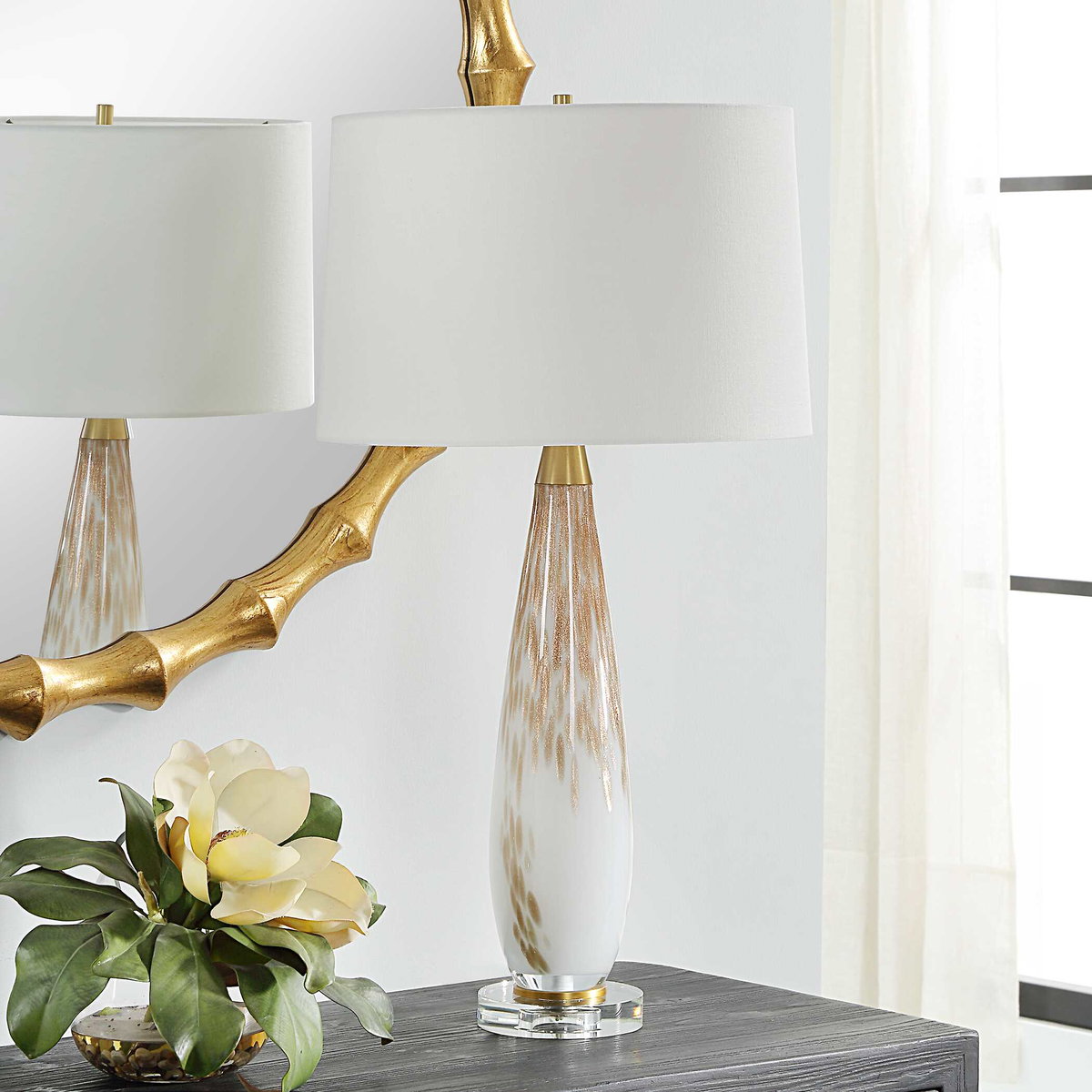 Lyra White & Gold Table Lamp, by Uttermost, 1'3" width x 2'4.5" height x 1'3" depth View 4