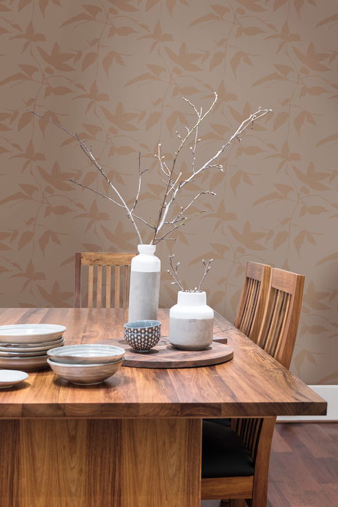 Persimmon Leaf Gold & Taupe Wallpaper
